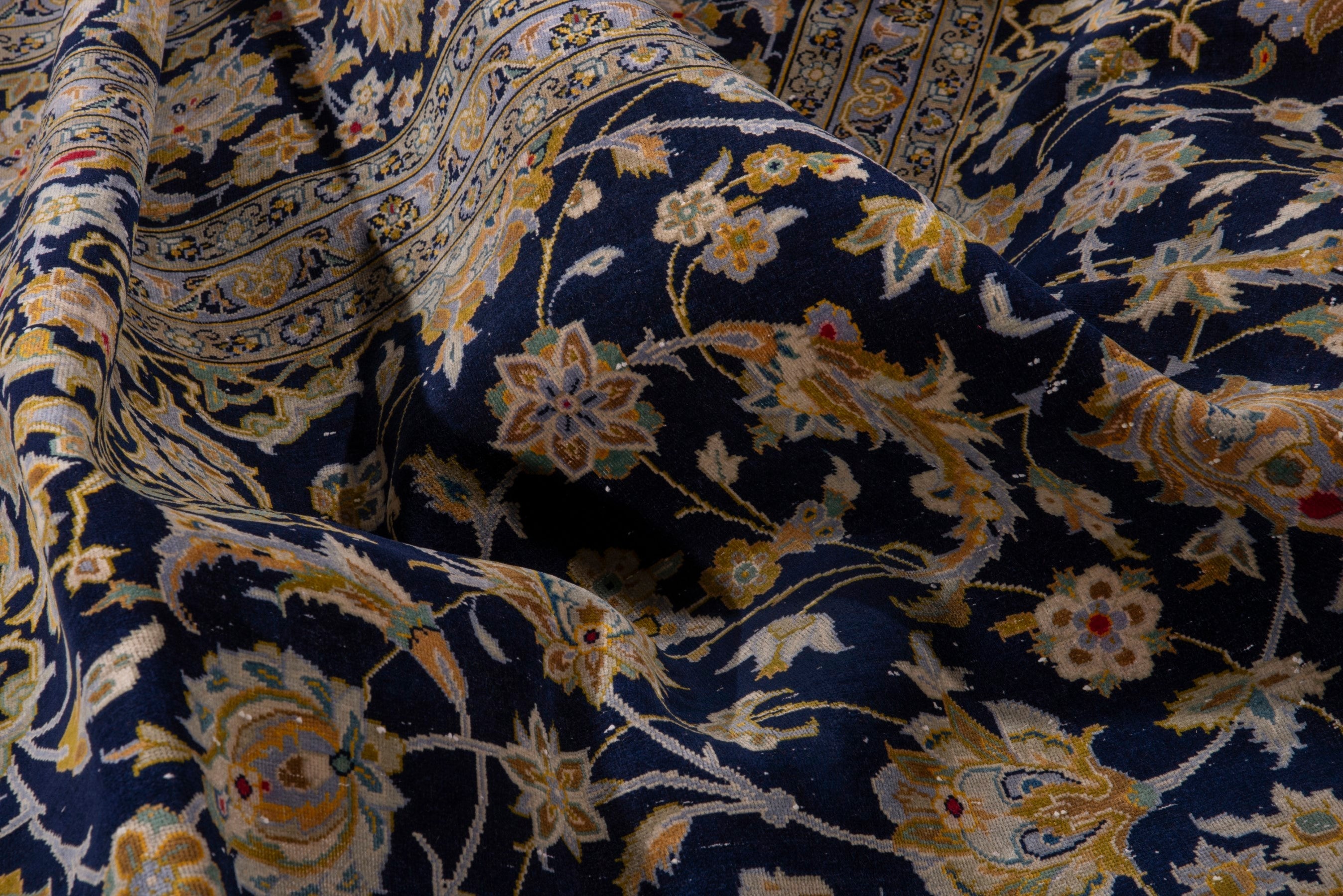 Persian Kashan oversized rug in navy and antique gold, view 21 of 22