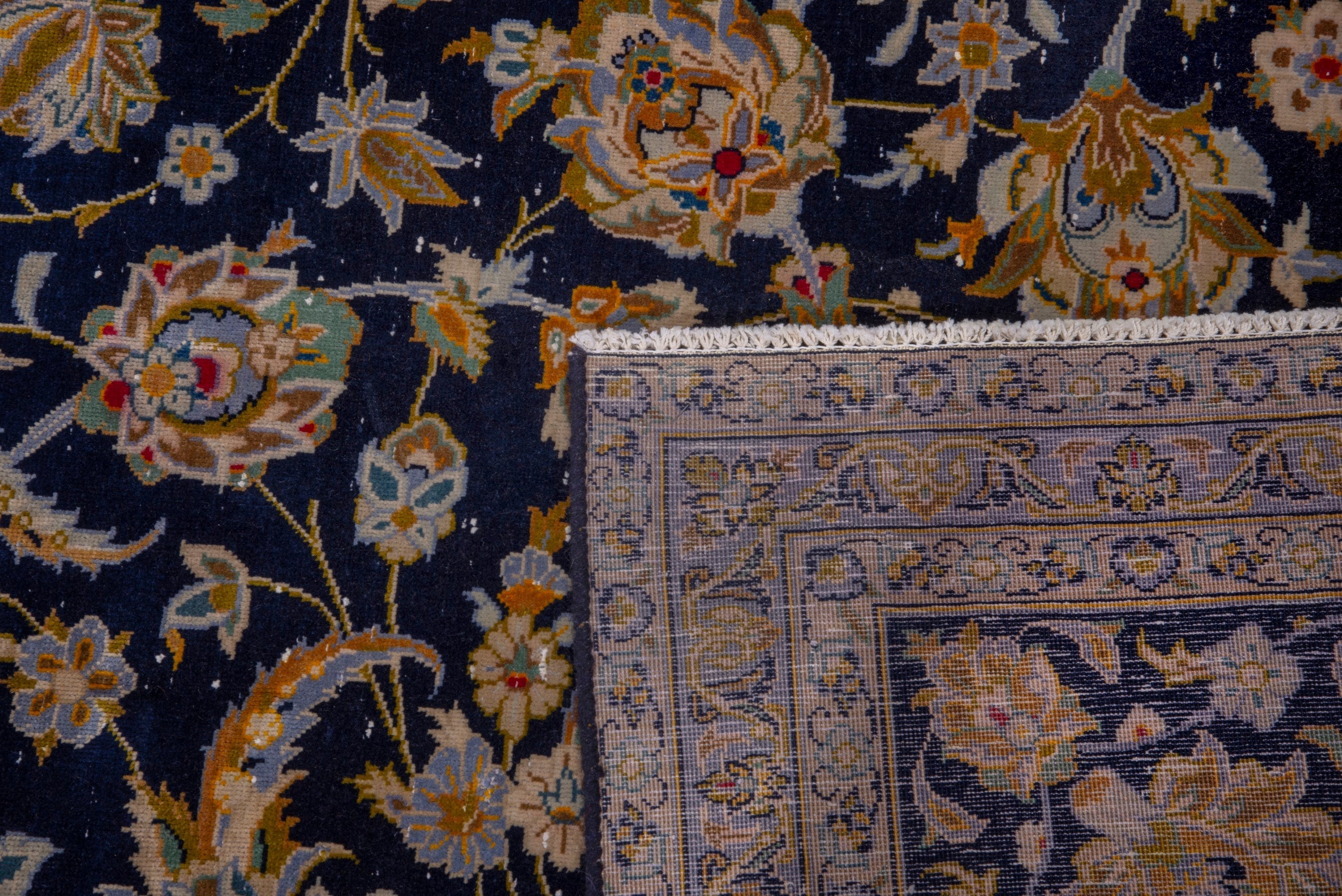 Persian Kashan oversized rug in navy and antique gold, view 22 of 22