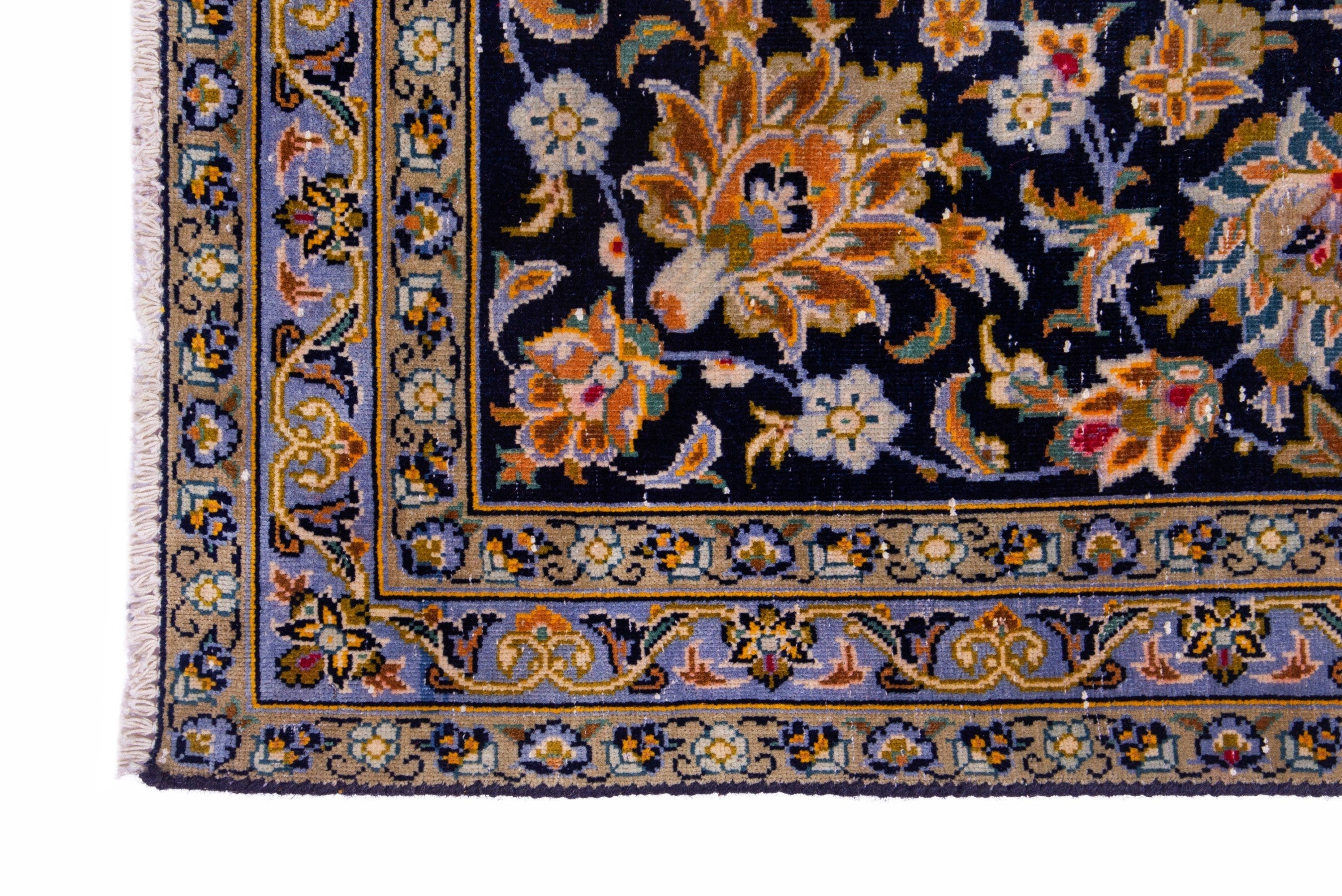 Persian Kashan oversized rug in navy and antique gold, view 5 of 22