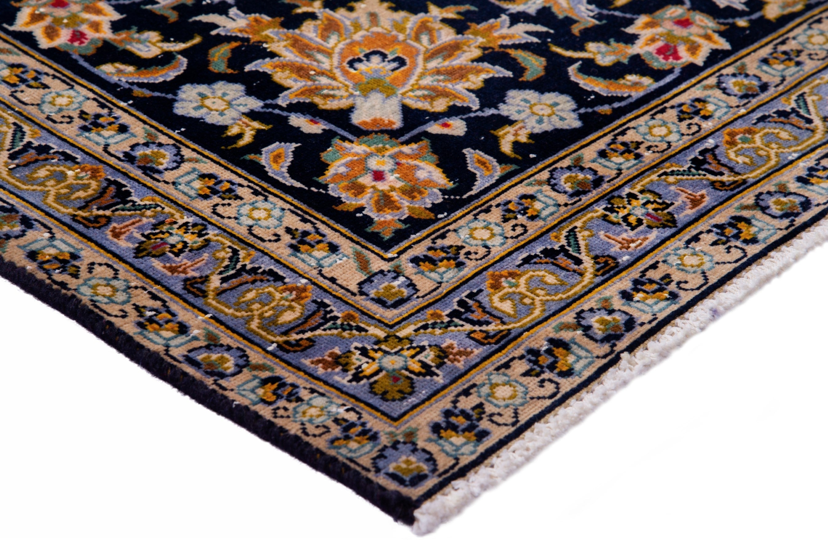 Persian Kashan oversized rug in navy and antique gold, view 4 of 22
