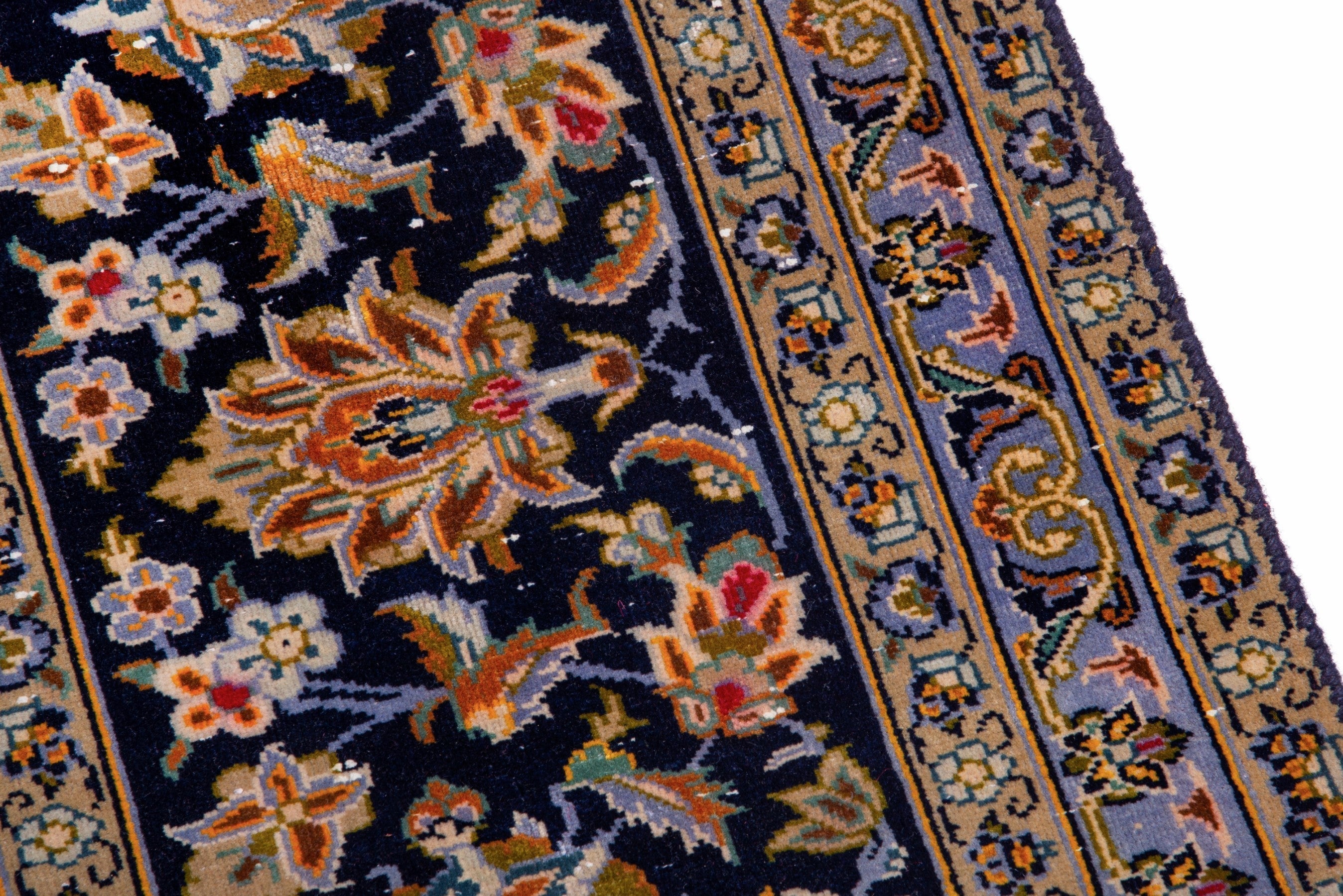 Persian Kashan oversized rug in navy and antique gold, view 7 of 22