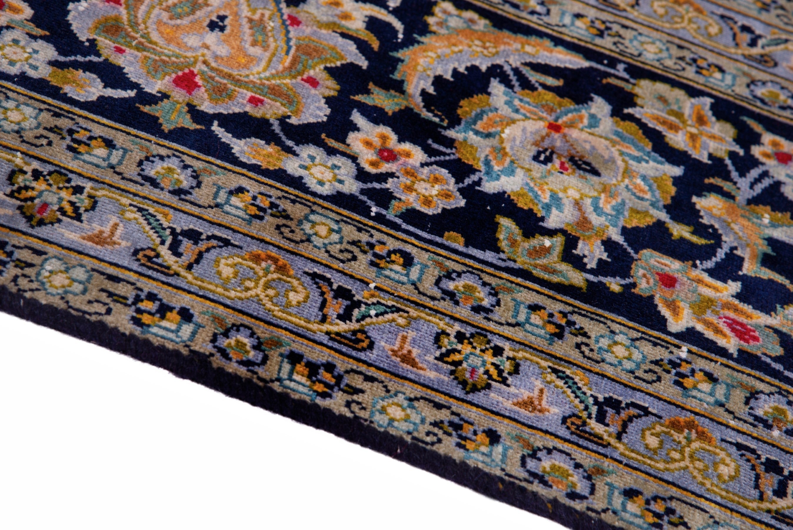 Persian Kashan oversized rug in navy and antique gold, view 8 of 22