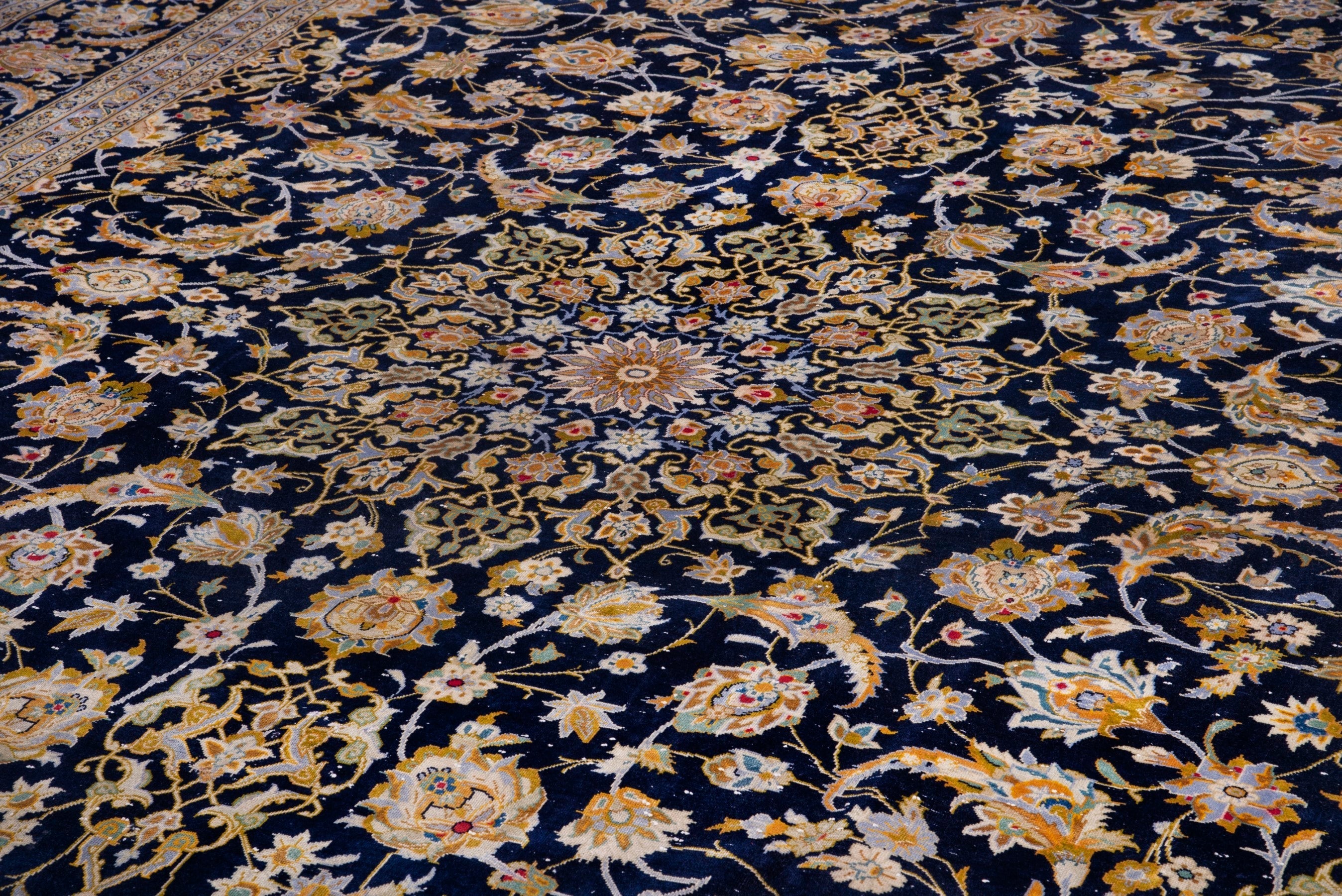 Persian Kashan oversized rug in navy and antique gold, view 9 of 22