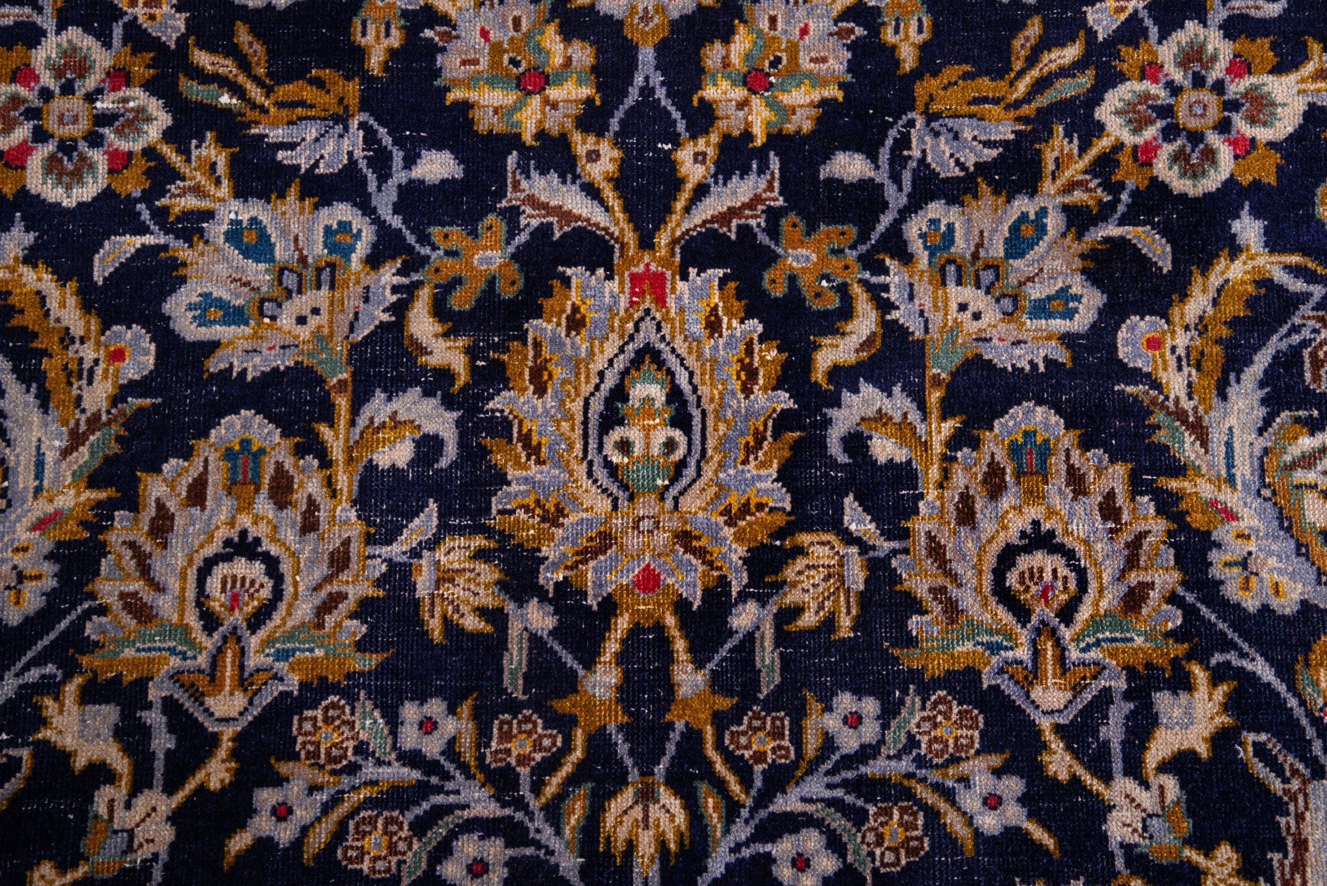 Persian Kashan oversized rug in navy and gold, view 10 of 21
