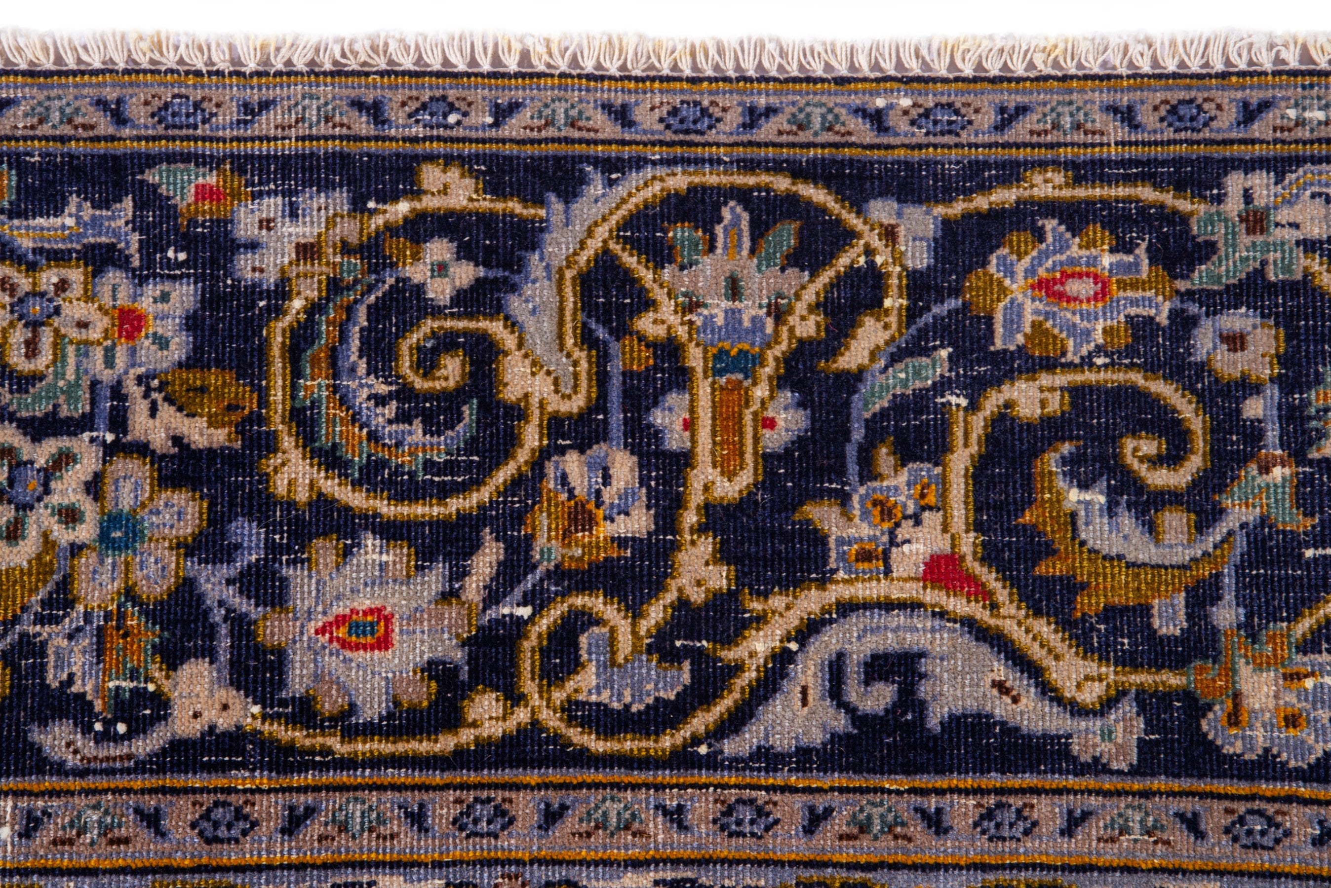 Persian Kashan oversized rug in navy and gold, view 11 of 21