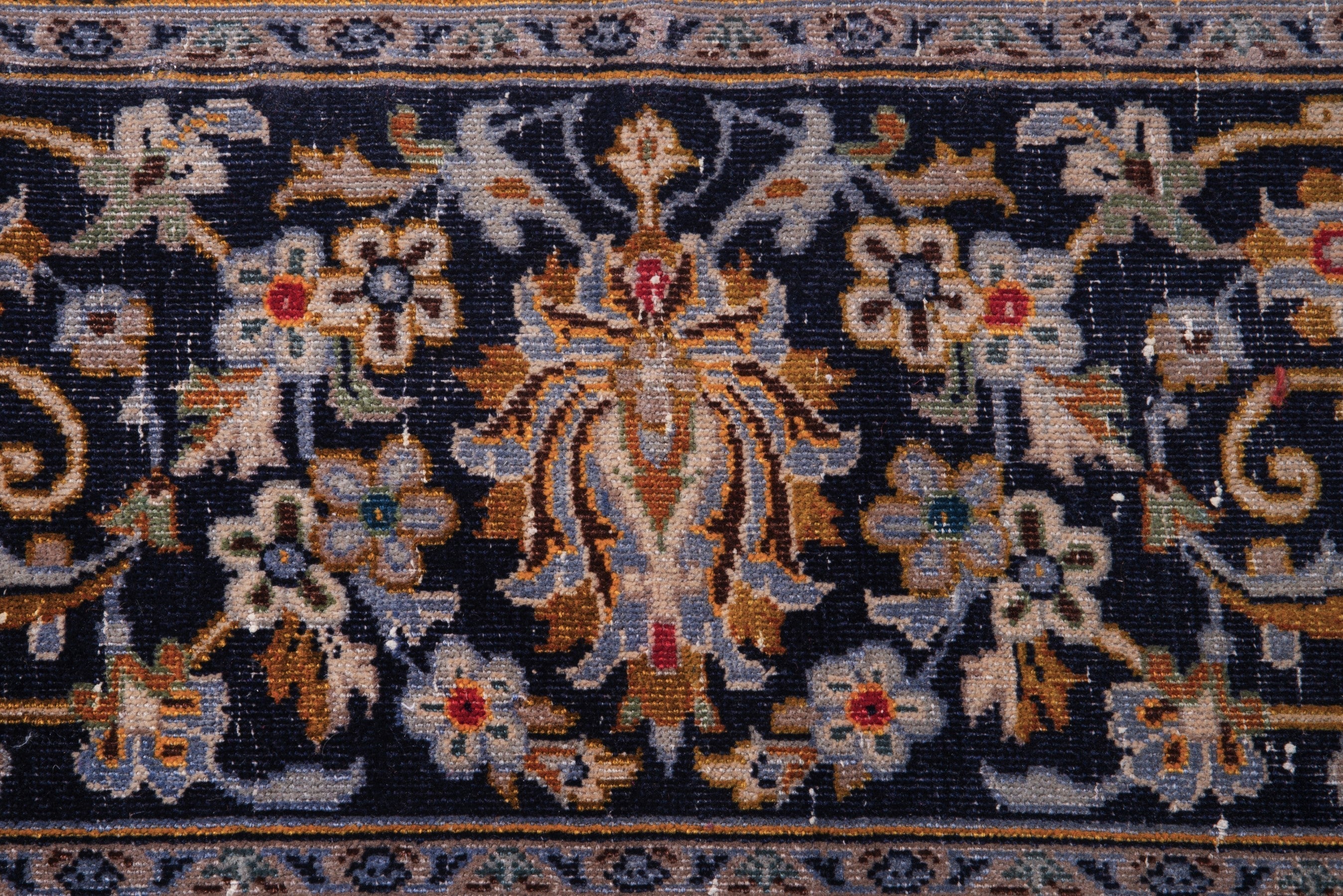 Persian Kashan oversized rug in navy and gold, view 12 of 21