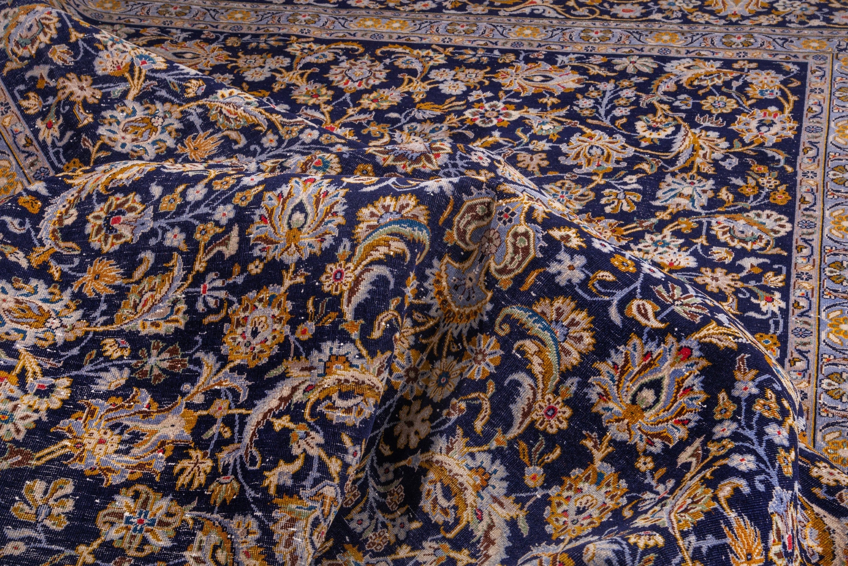 Persian Kashan oversized rug in navy and gold, view 16 of 21