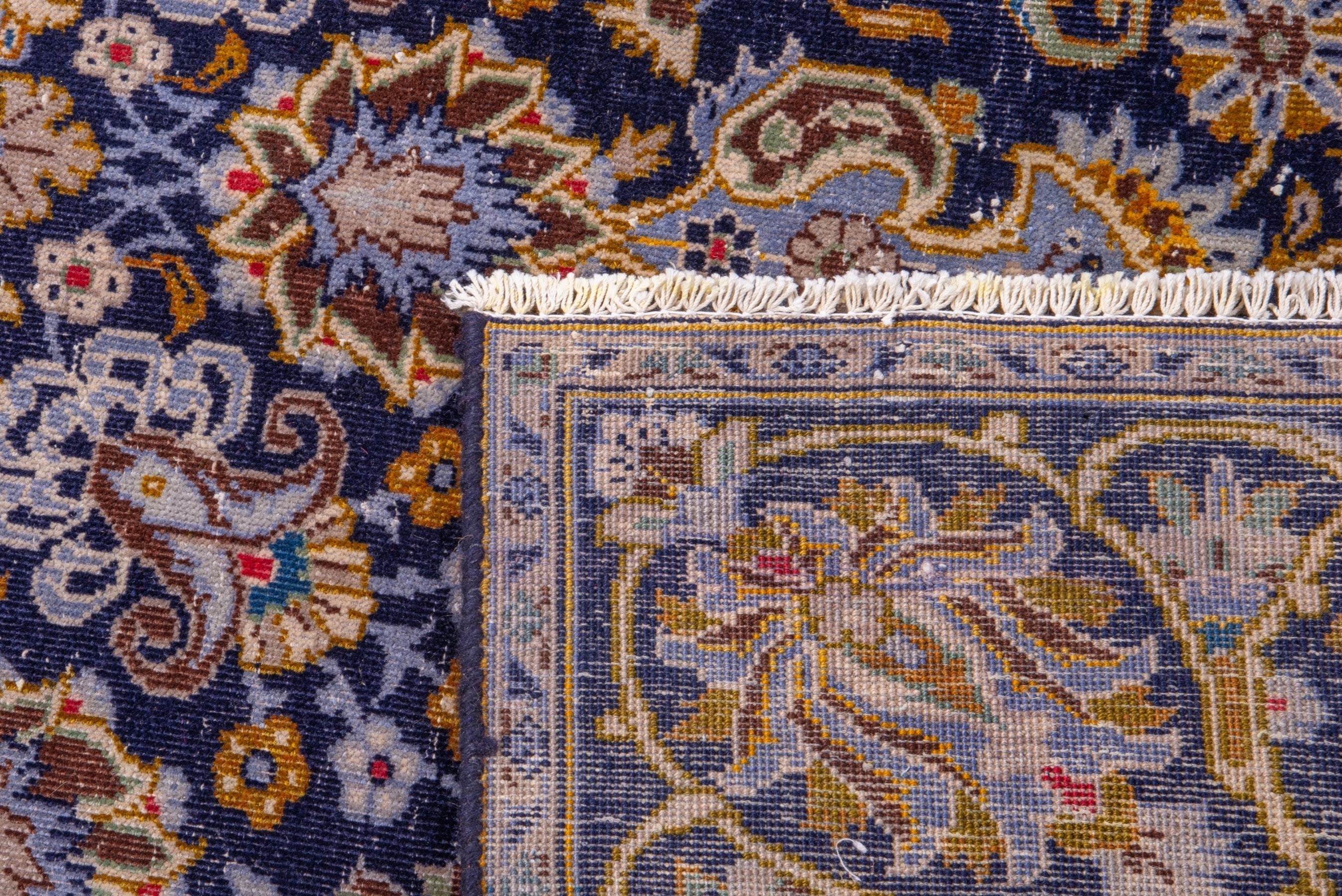 Persian Kashan oversized rug in navy and gold, view 21 of 21