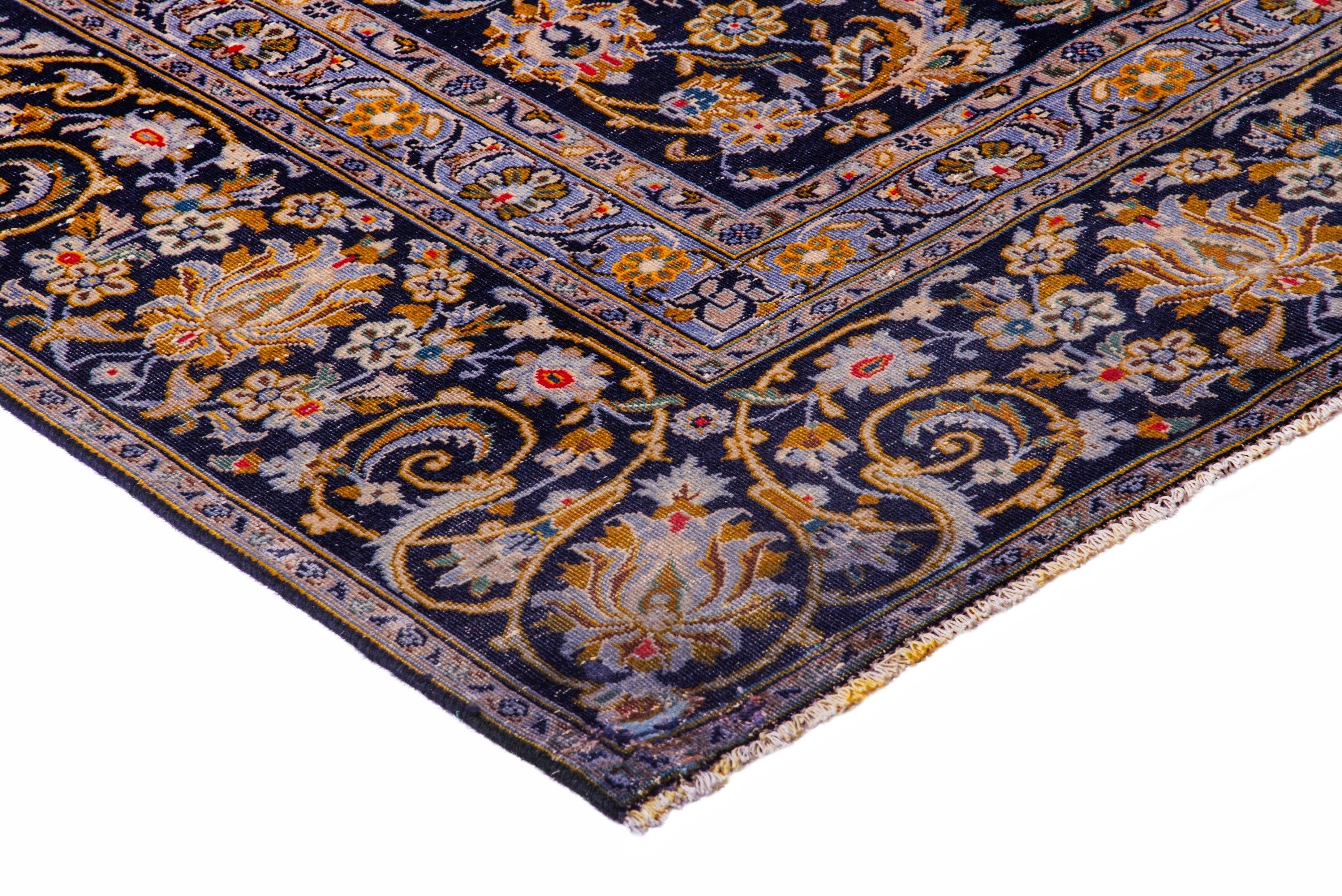 Persian Kashan oversized rug in navy and gold, view 4 of 21