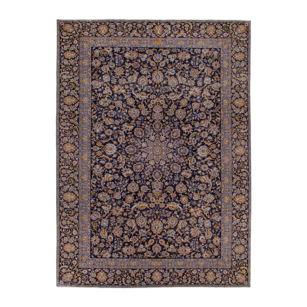 Persian Kashan oversized rug in navy and gold, 8'10" x 12'6"