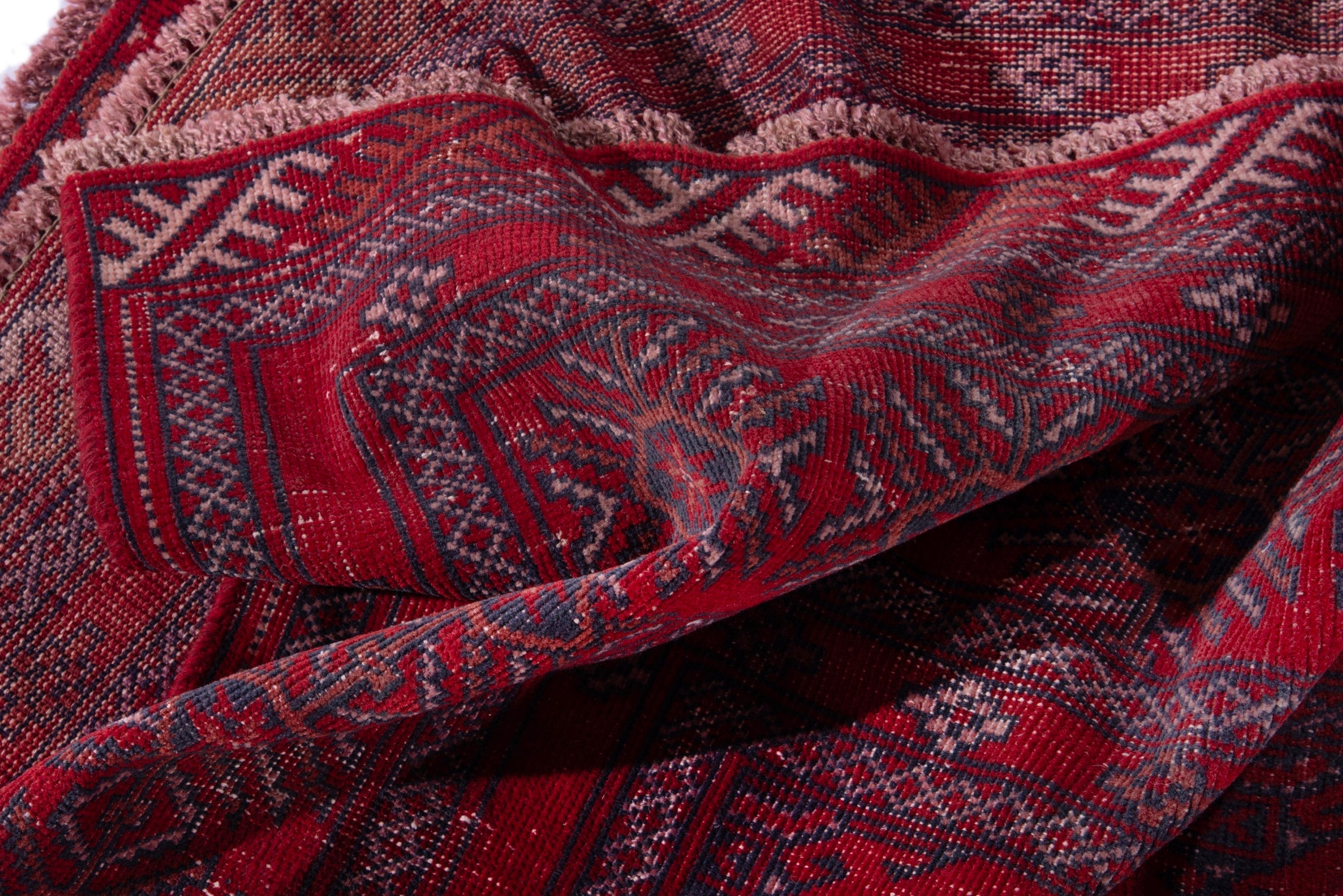 Persian Torkaman oversized rug in deep red and burgundy, view 20 of 21