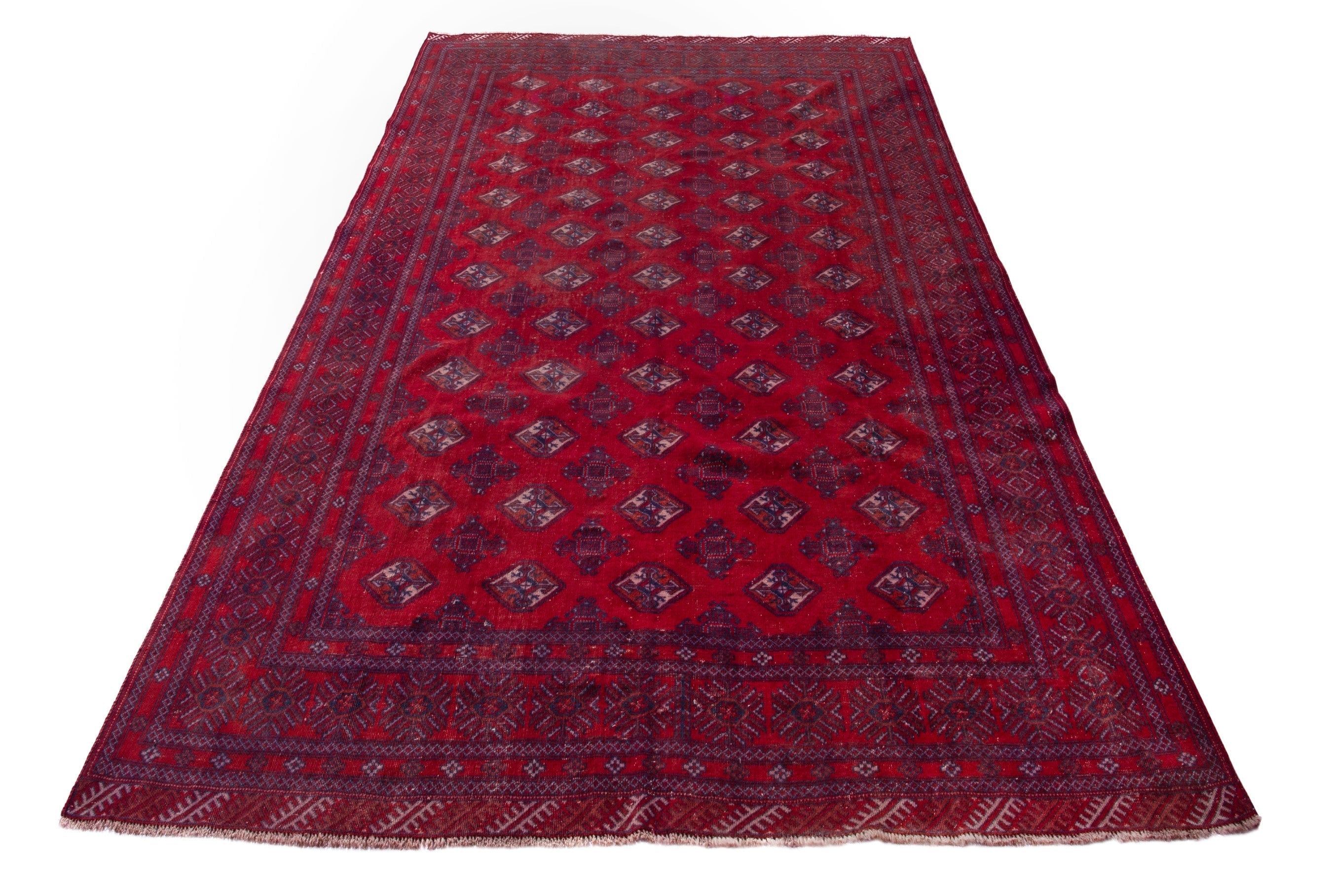 Persian Torkaman oversized rug in deep red and burgundy, view 2 of 21