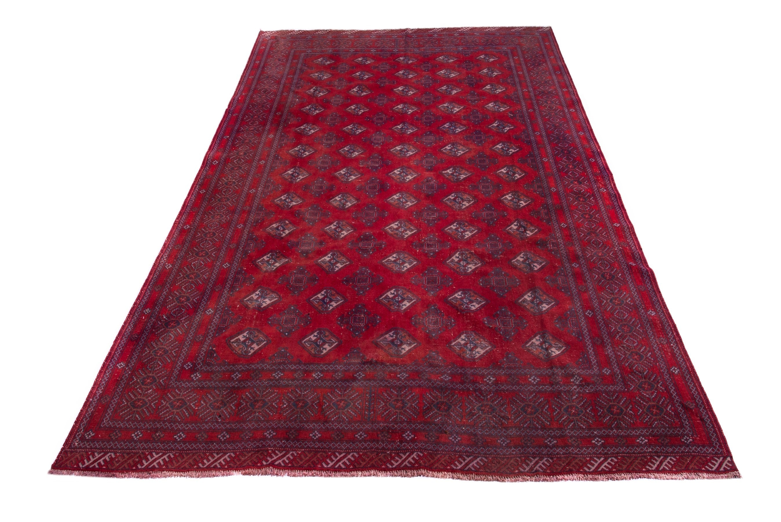 Persian Torkaman oversized rug in deep red and burgundy, view 3 of 21