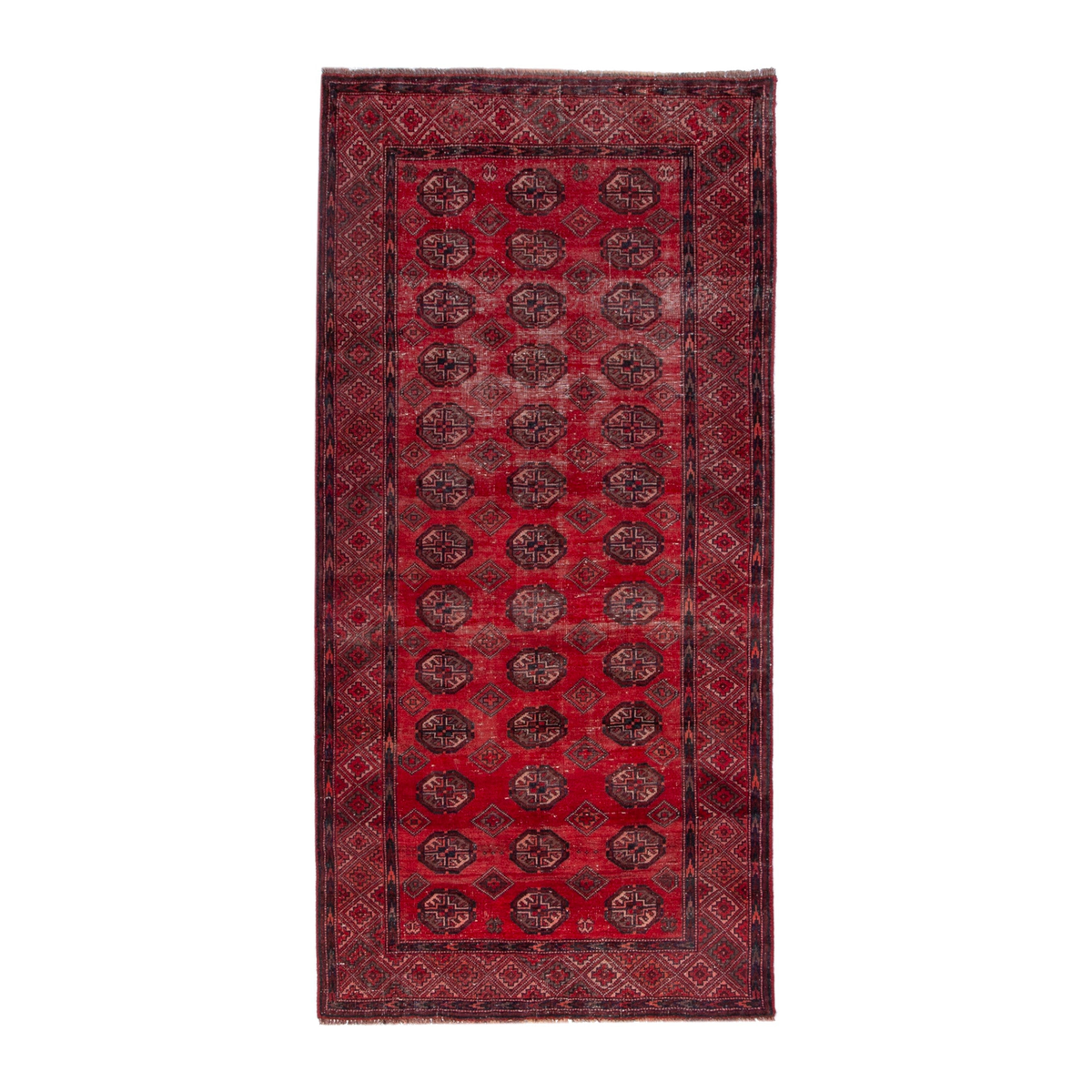 Persian Baluch runner rug in deep red and burgundy, 3'7" x 7'3"