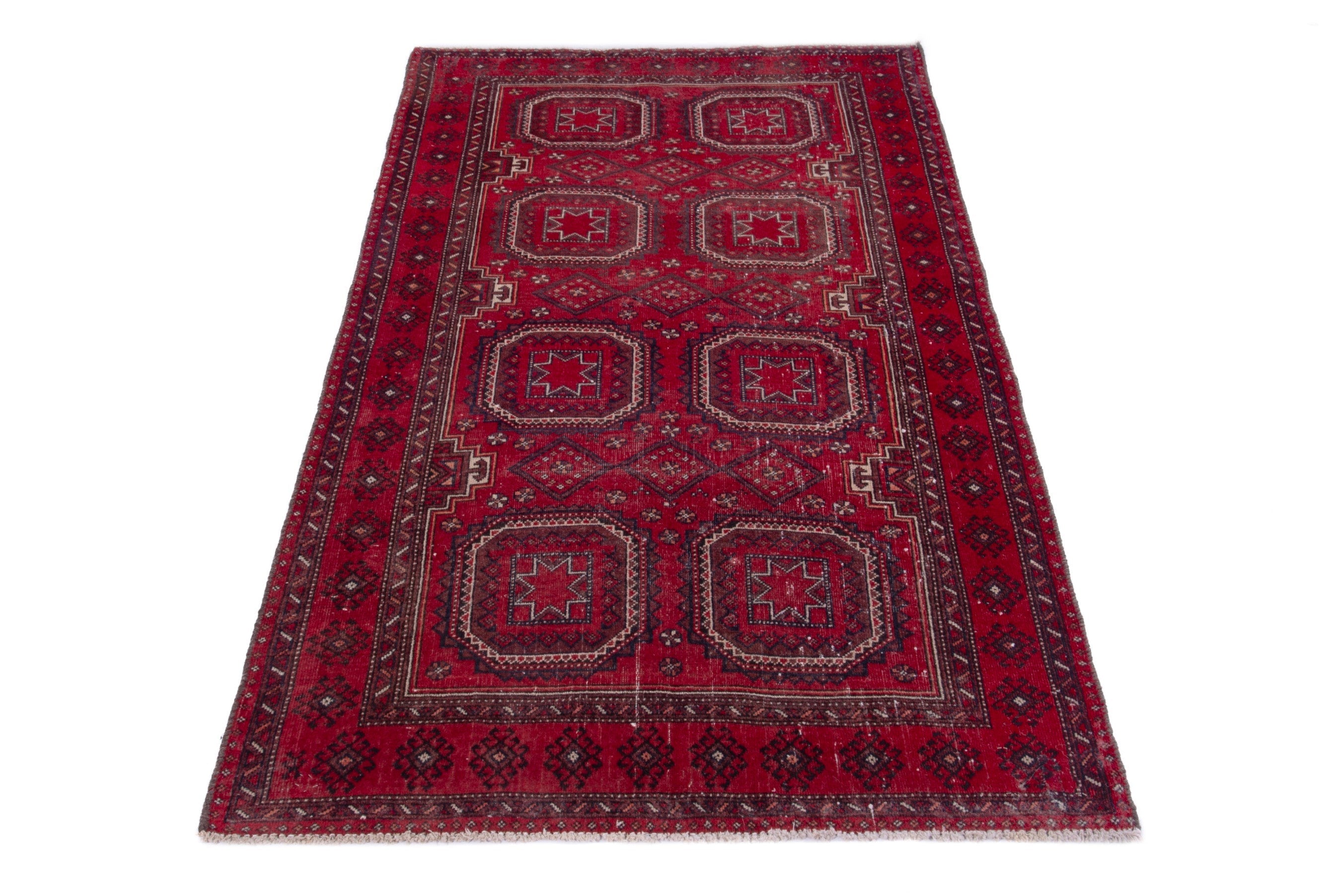 Persian Baluch accent rug in deep red and burgundy, view 2 of 16