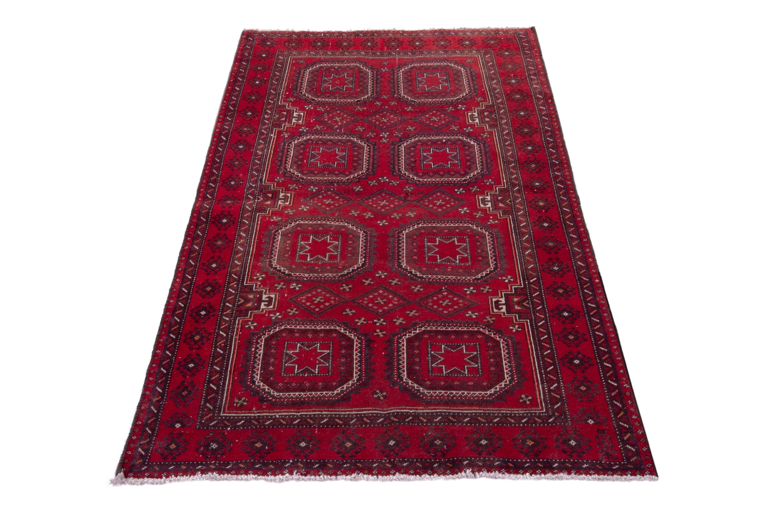 Persian Baluch accent rug in deep red and burgundy, view 3 of 16