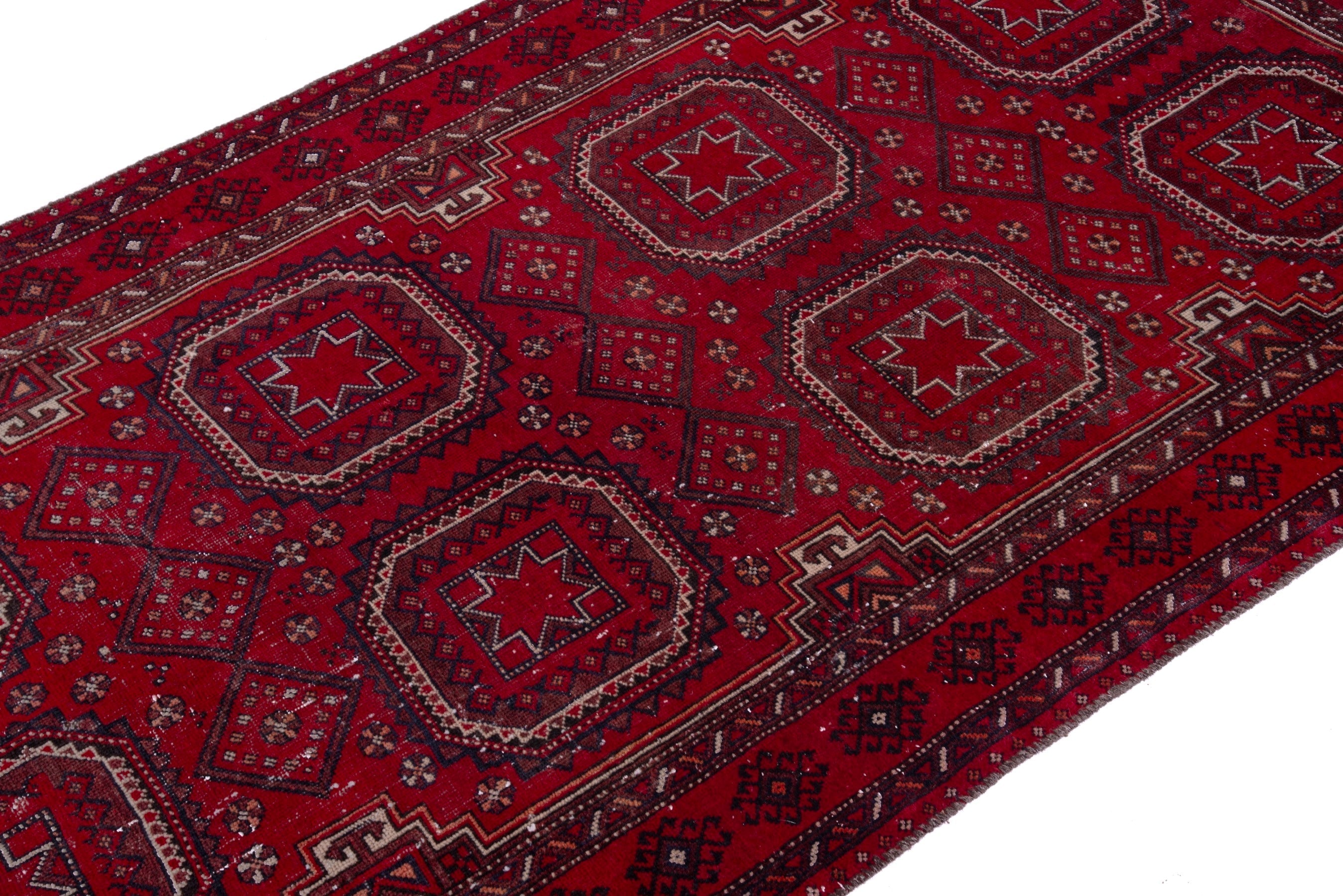 Persian Baluch accent rug in deep red and burgundy, view 6 of 16
