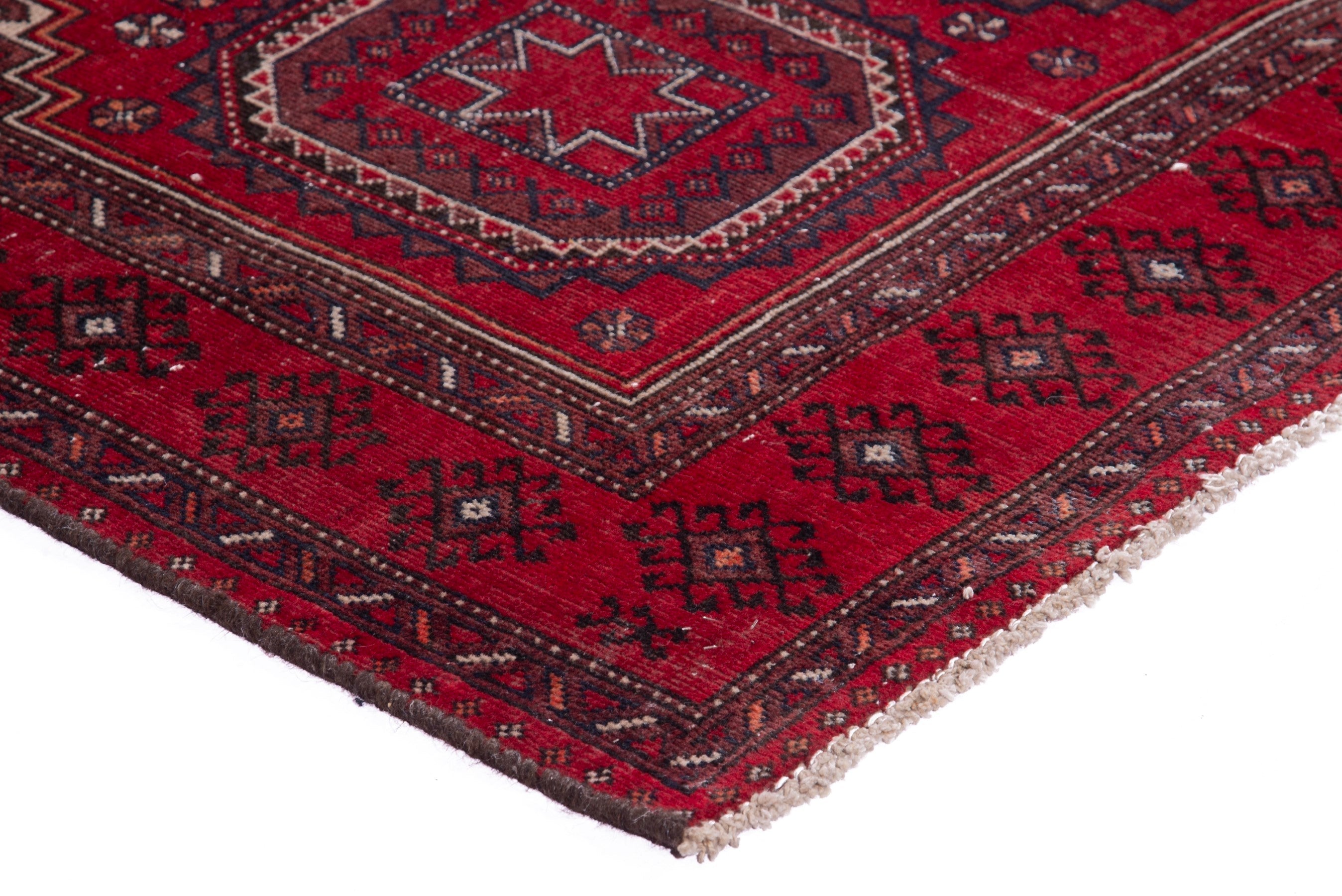 Persian Baluch accent rug in deep red and burgundy, view 4 of 16