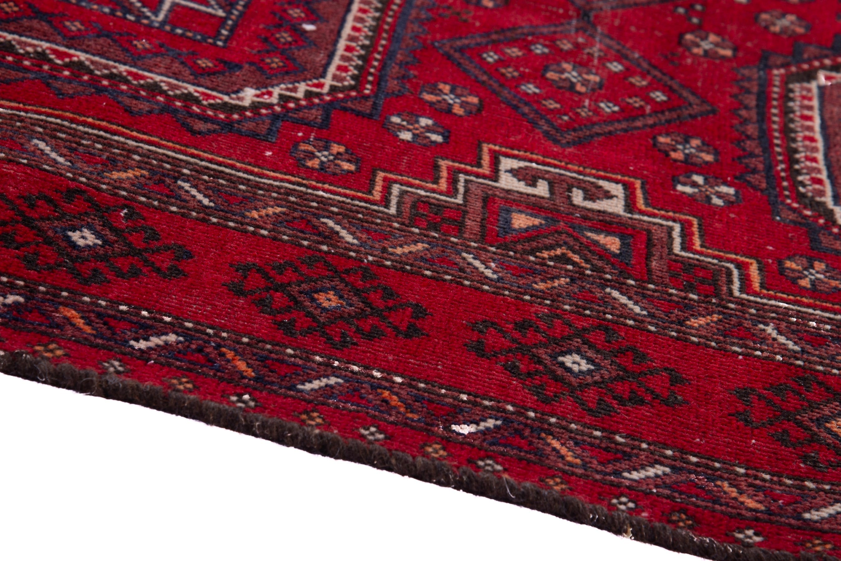 Persian Baluch accent rug in deep red and burgundy, view 8 of 16