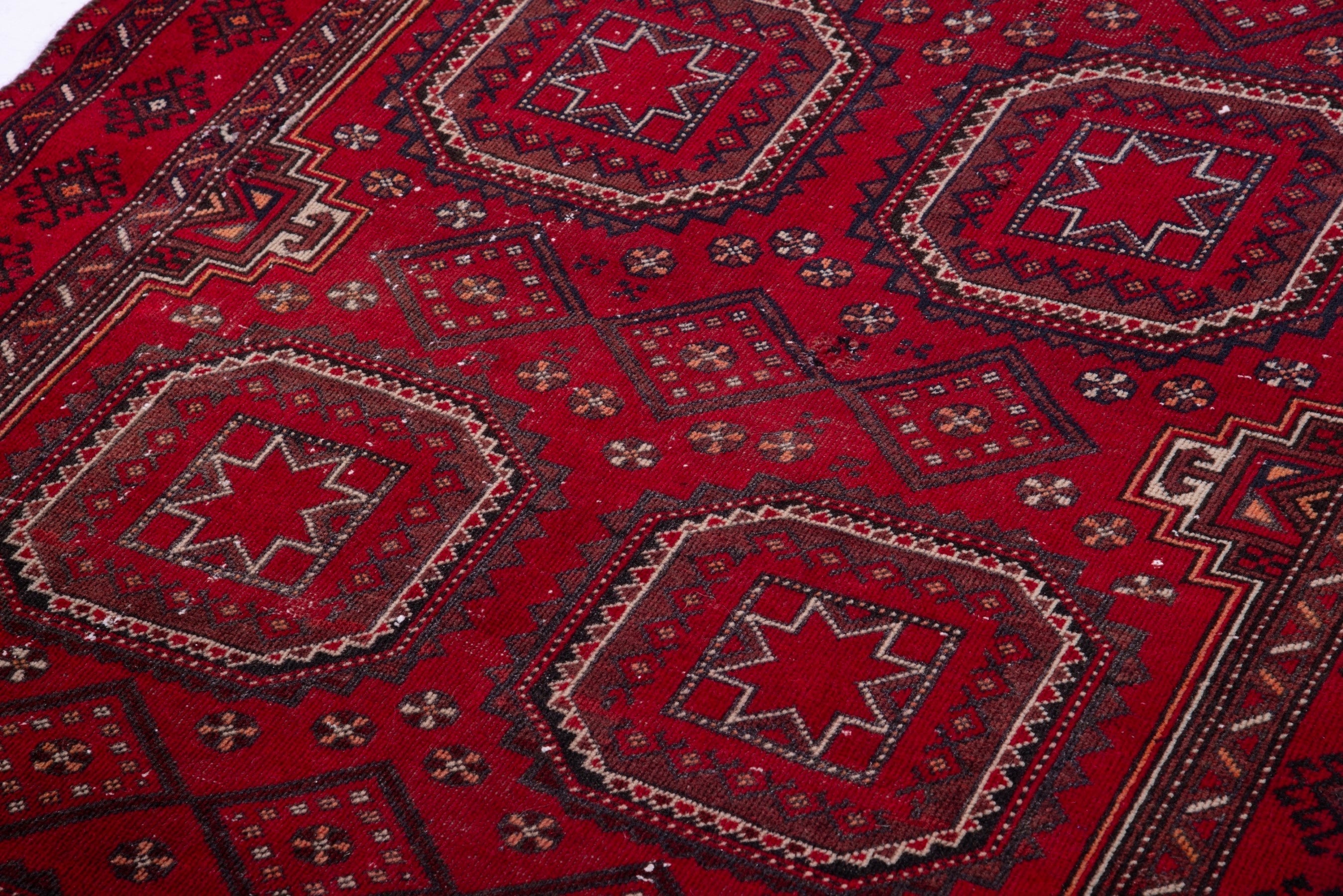 Persian Baluch accent rug in deep red and burgundy, view 9 of 16