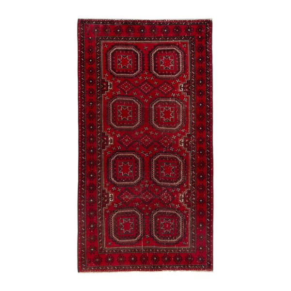Persian Baluch accent rug in deep red and burgundy, 3'7" x 6'7"