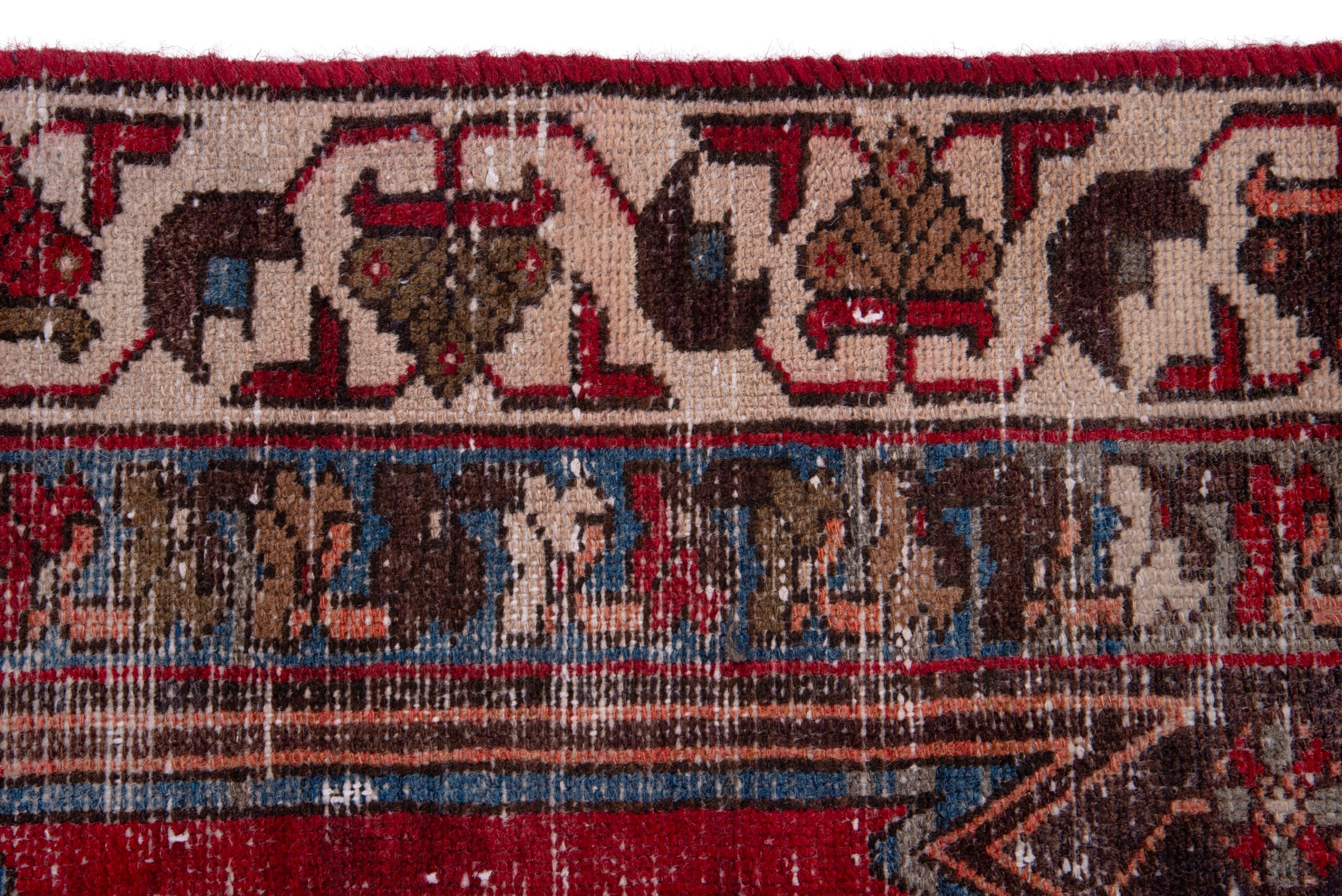 Persian Saveh accent rug in deep red and muted pink, view 12 of 17