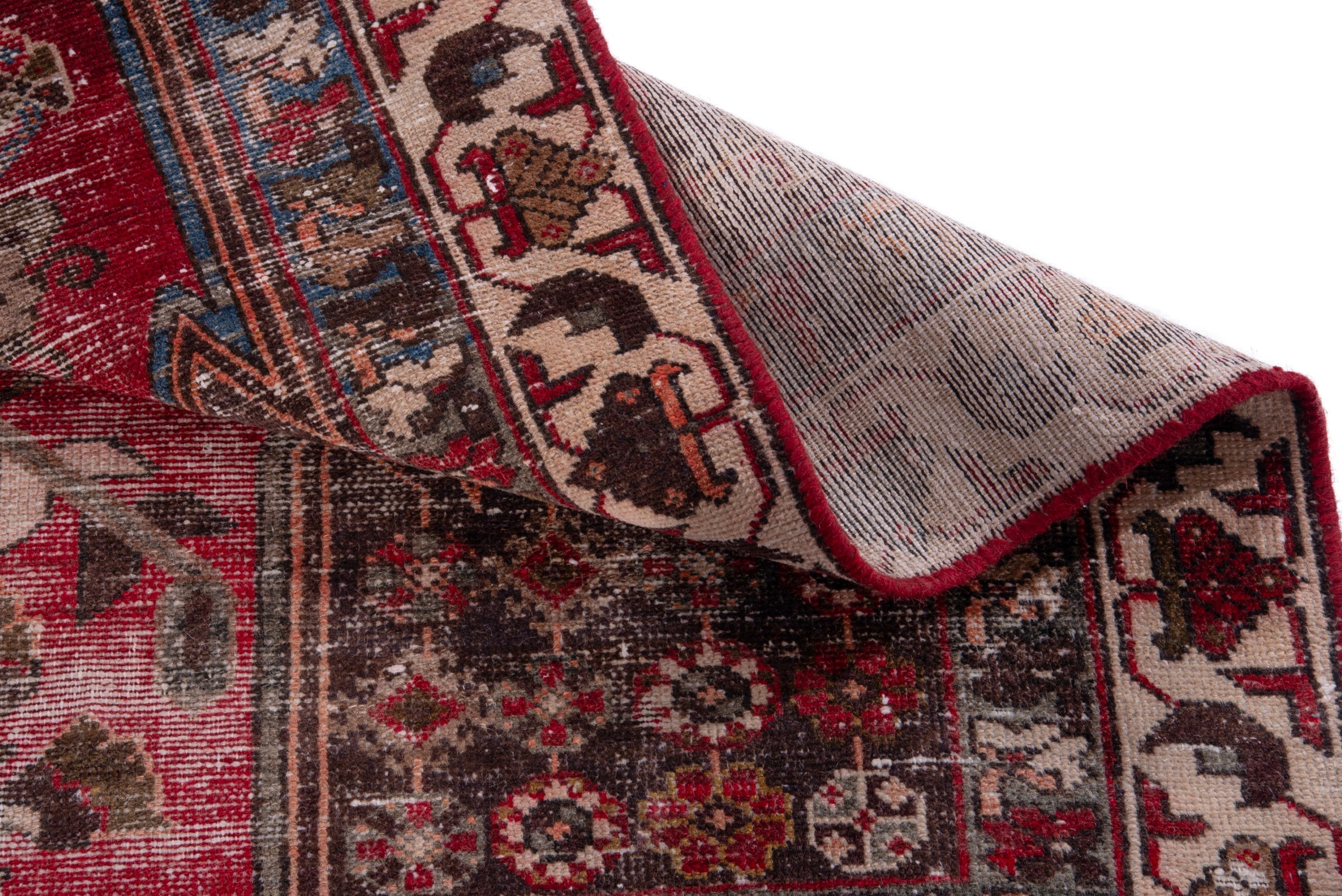 Persian Saveh accent rug in deep red and muted pink, view 14 of 17