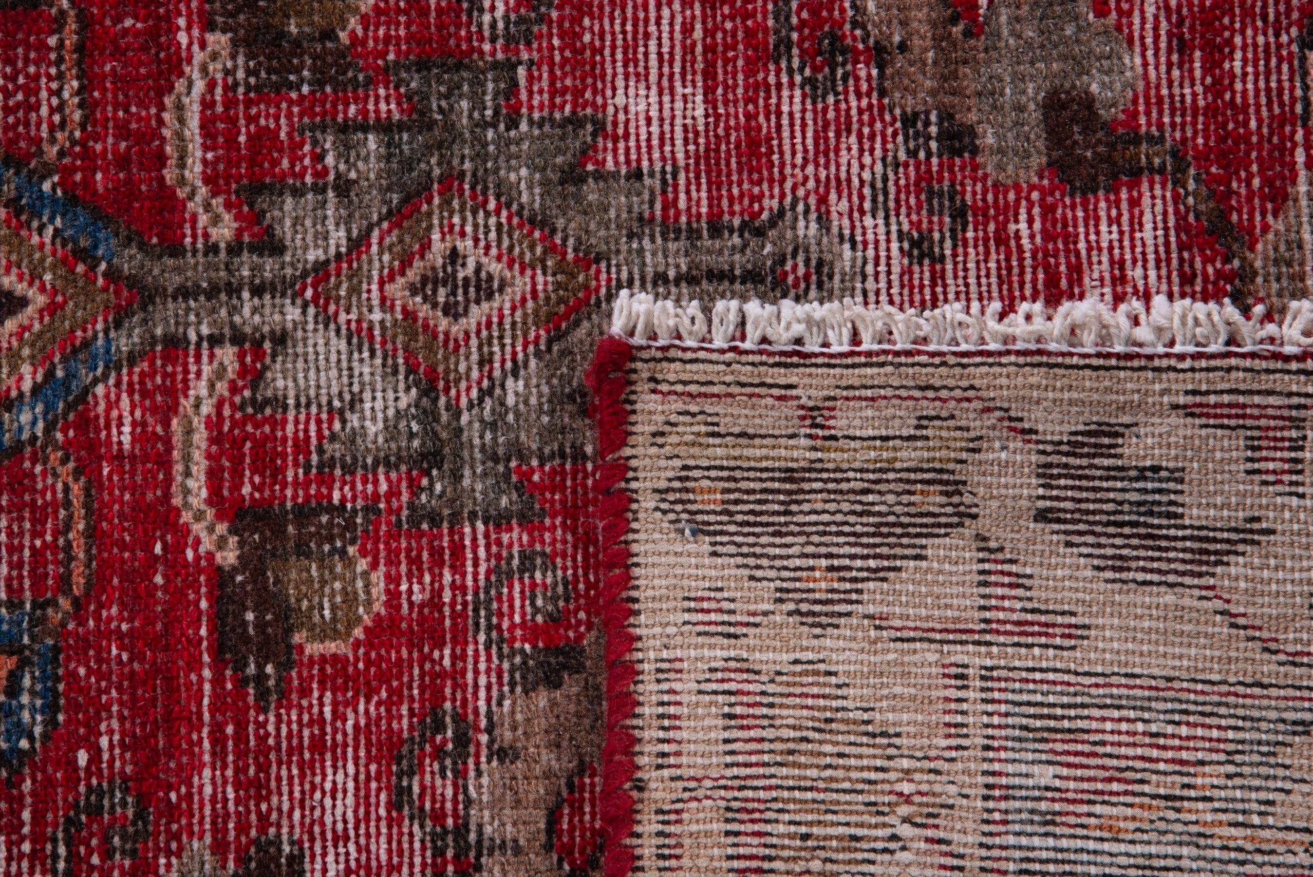 Persian Saveh accent rug in deep red and muted pink, view 17 of 17