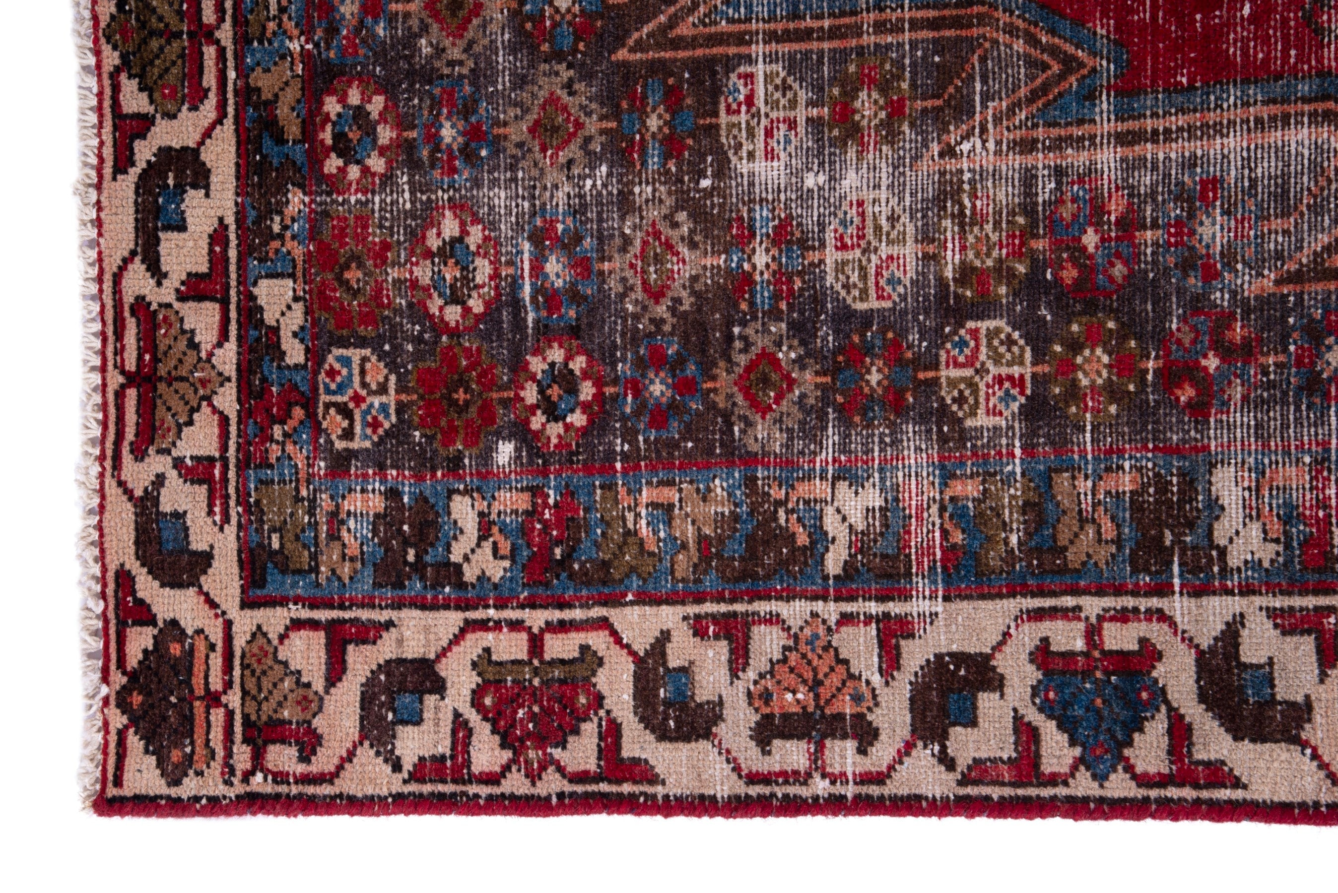 Persian Saveh accent rug in deep red and muted pink, view 5 of 17