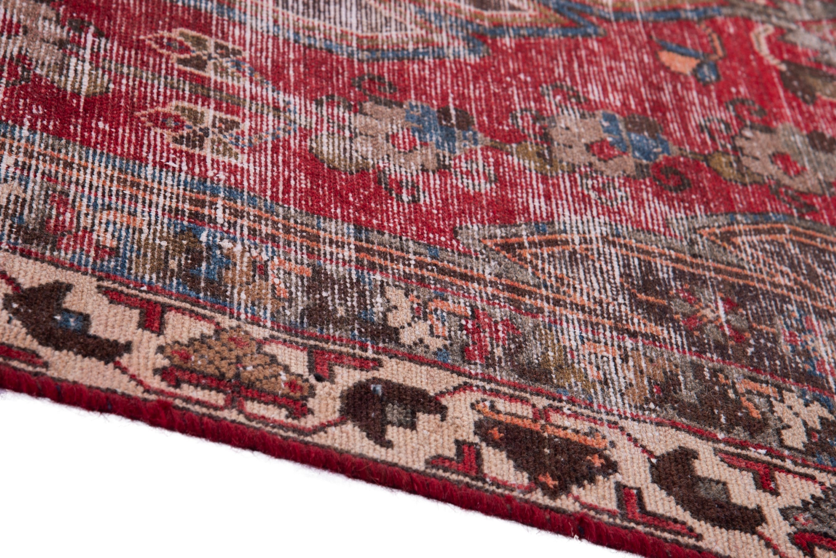 Persian Saveh accent rug in deep red and muted pink, view 8 of 17