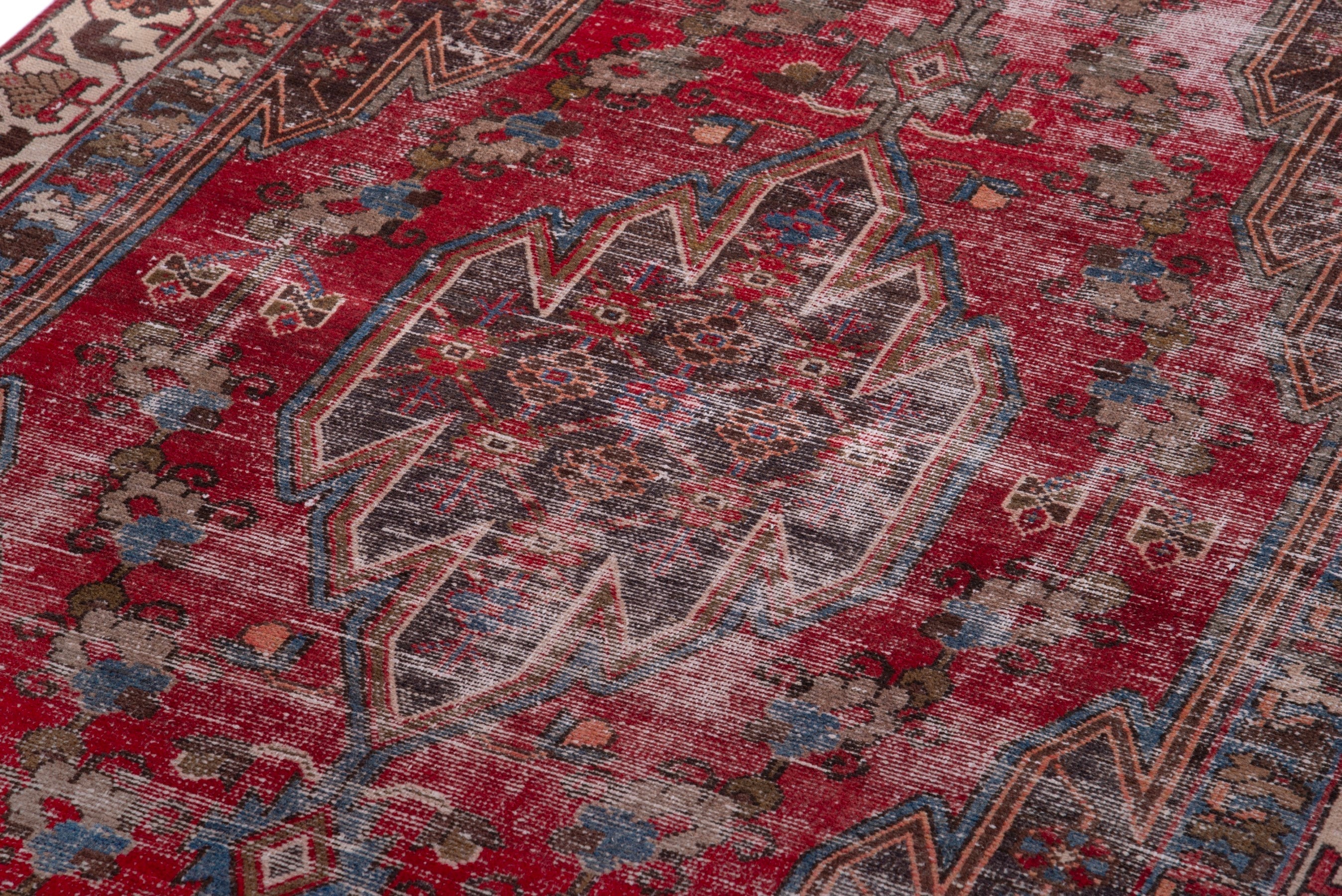 Persian Saveh accent rug in deep red and muted pink, view 9 of 17