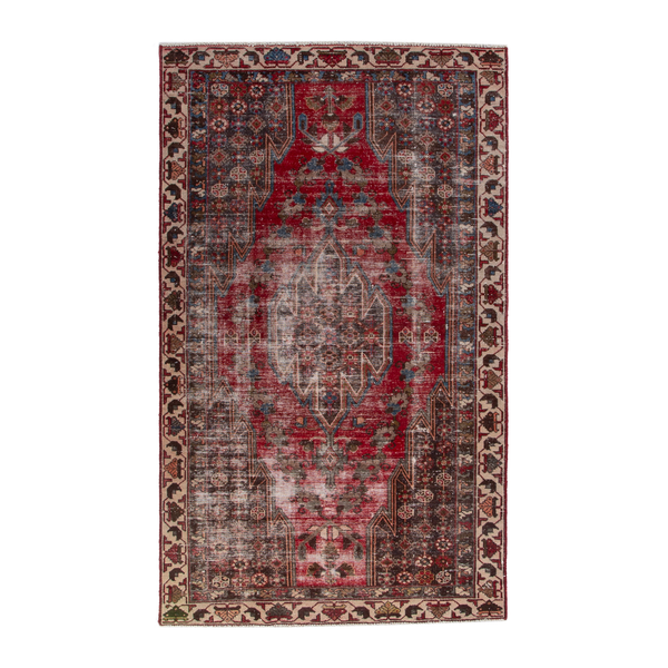Persian Saveh accent rug in deep red and muted pink, 3'9" x 6'5"