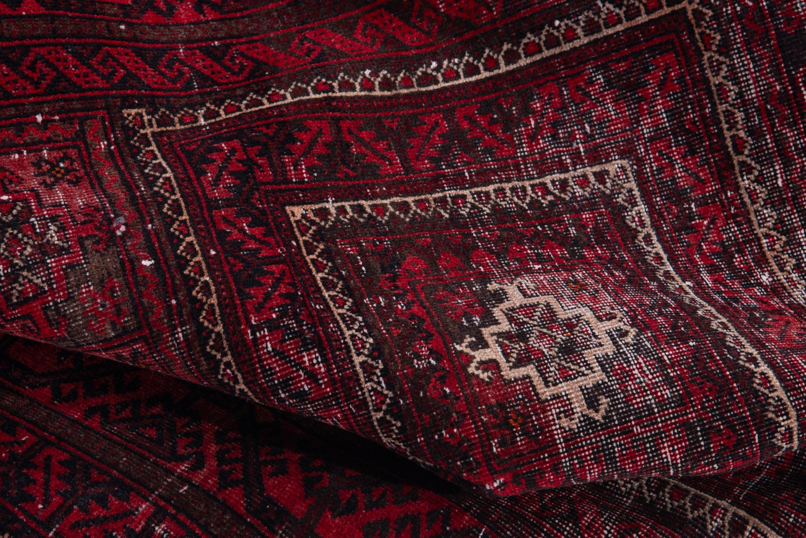 Persian Baluch accent rug in burgundy and deep red, view 16 of 18