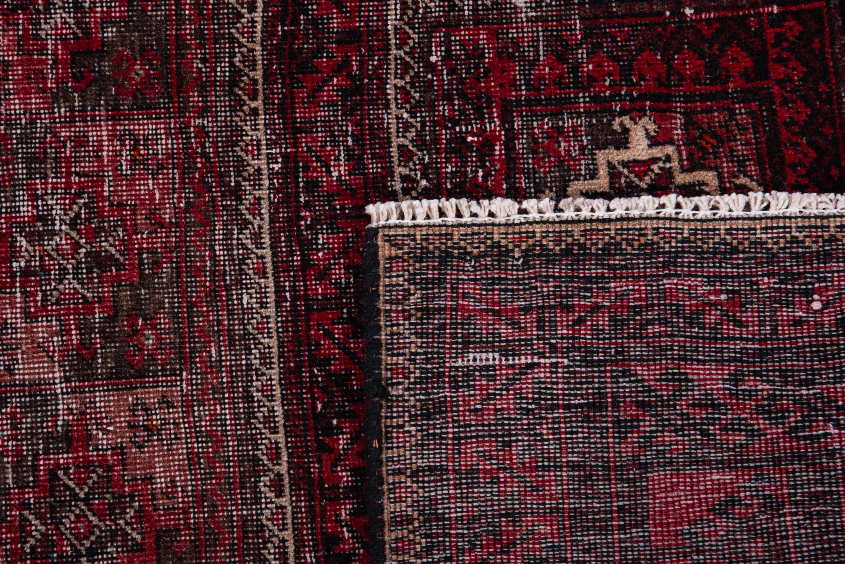 Persian Baluch accent rug in burgundy and deep red, view 18 of 18