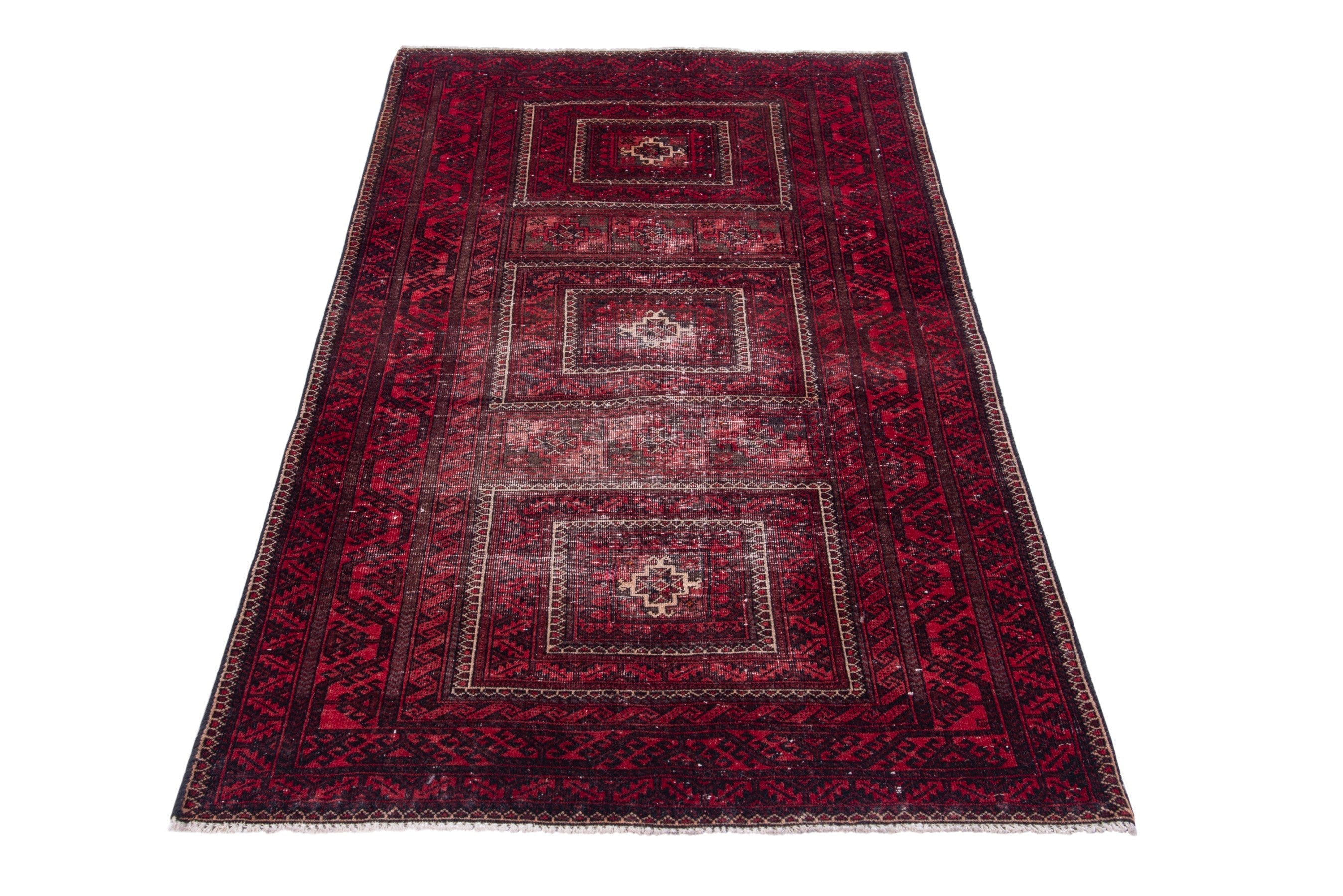 Persian Baluch accent rug in burgundy and deep red, view 2 of 18