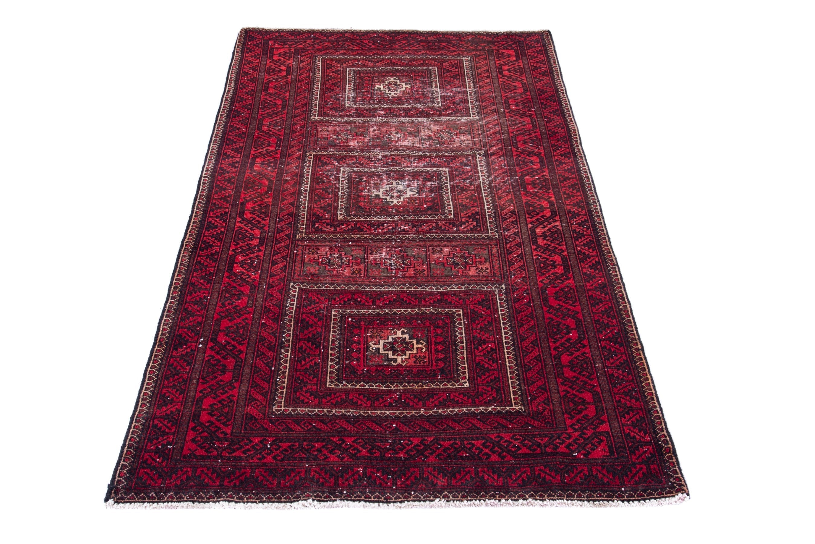 Persian Baluch accent rug in burgundy and deep red, view 3 of 18