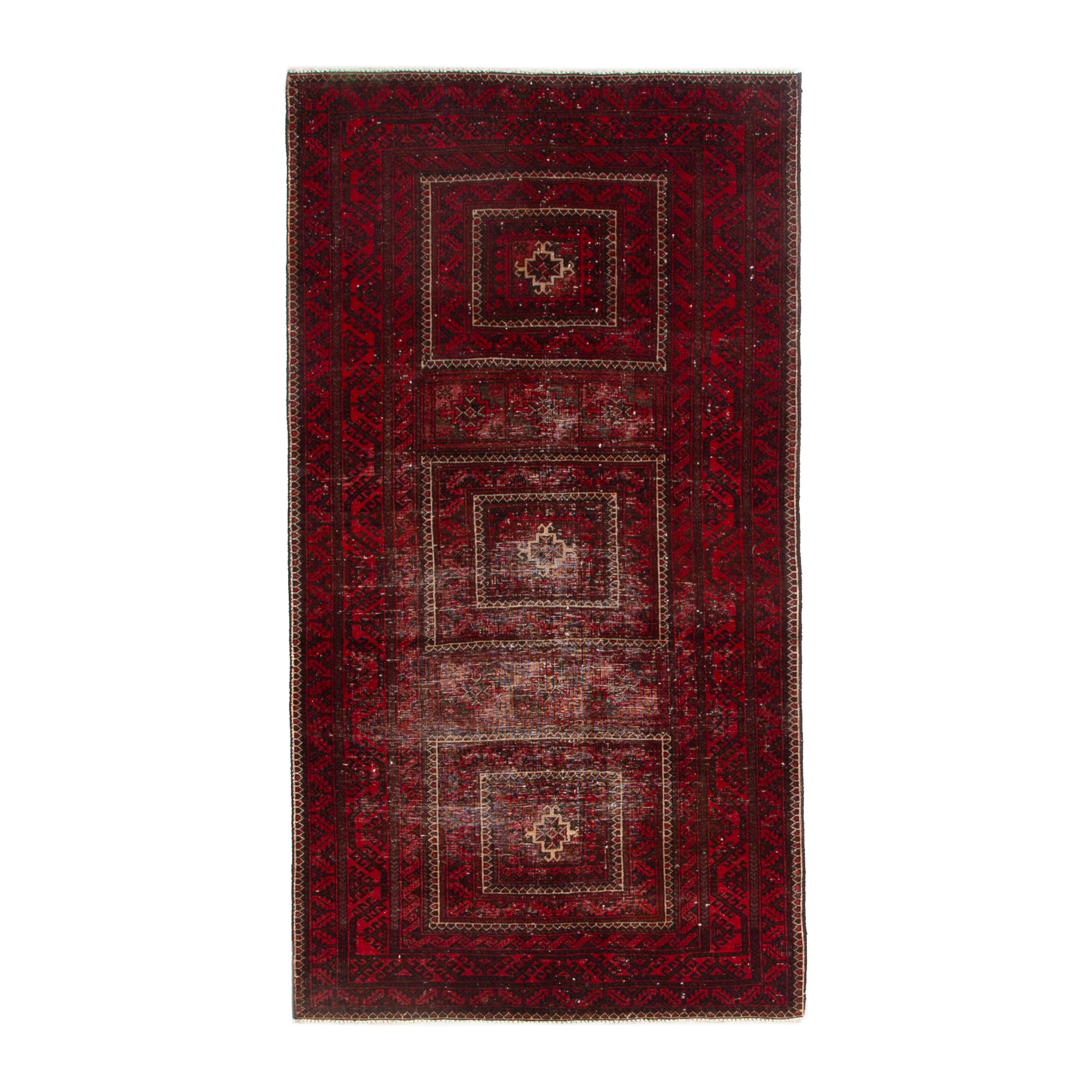 Persian Baluch accent rug in burgundy and deep red, 3'3" x 6'