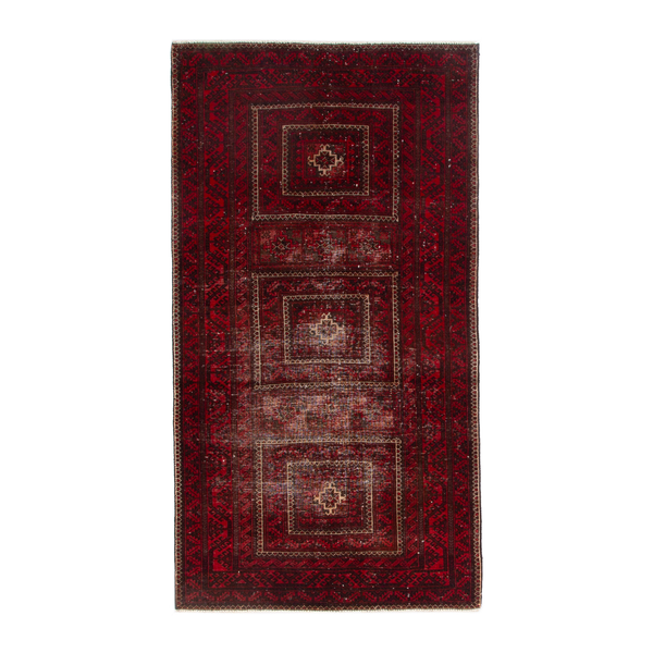 Persian Baluch accent rug in burgundy and deep red, 3'3" x 6'