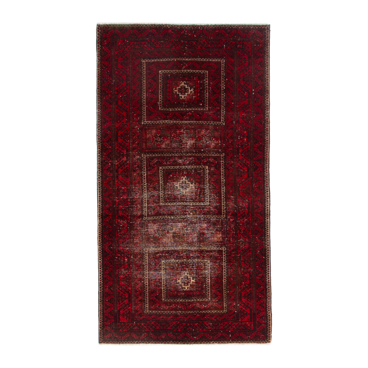 Persian Baluch accent rug in burgundy and deep red, 3'3" x 6'