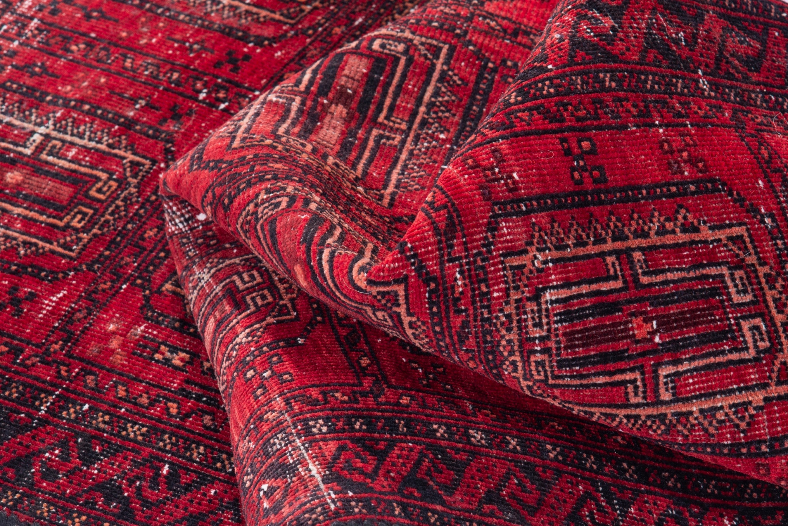 Persian Baluch accent rug in deep red and faded red, view 12 of 15