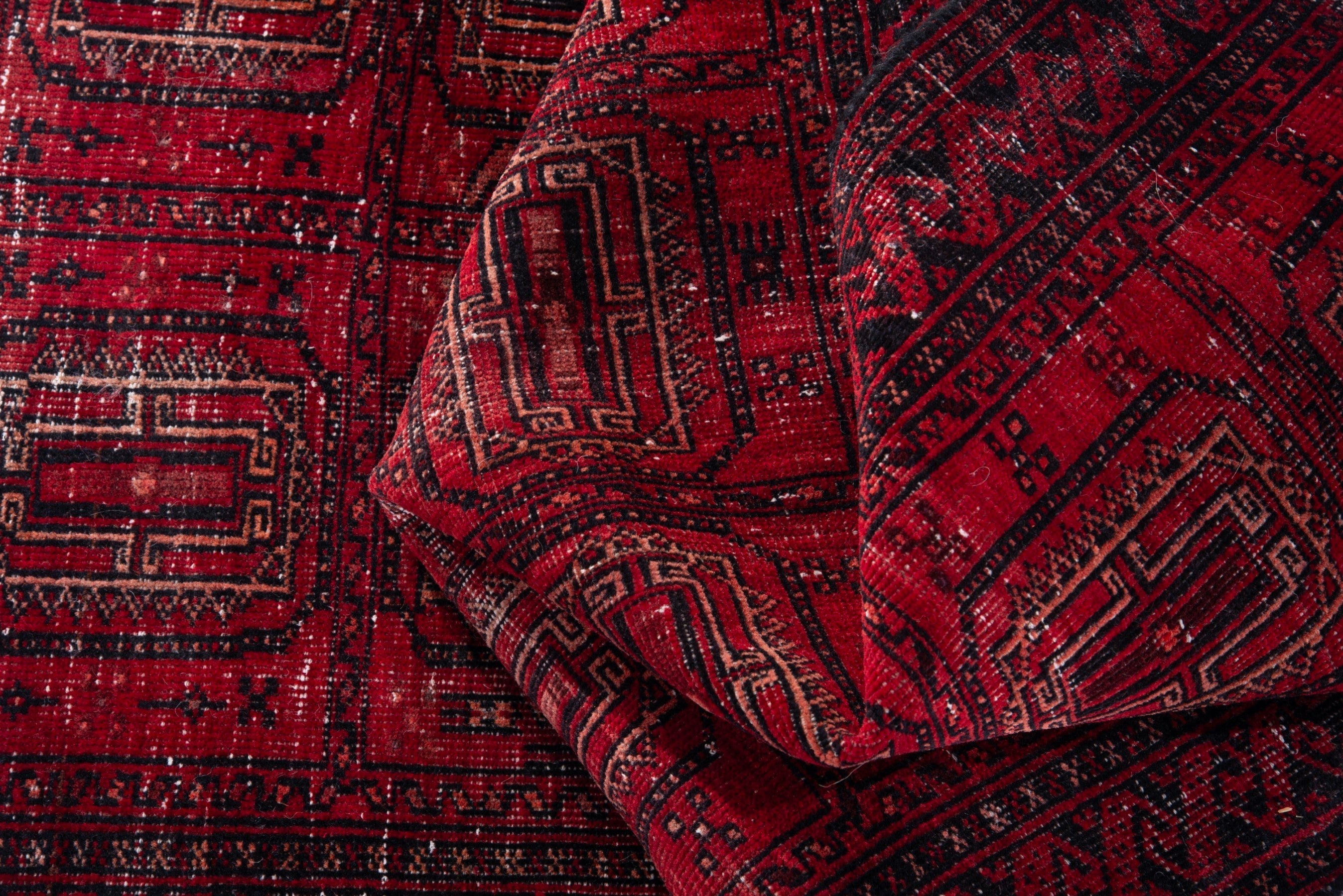 Persian Baluch accent rug in deep red and faded red, view 13 of 15