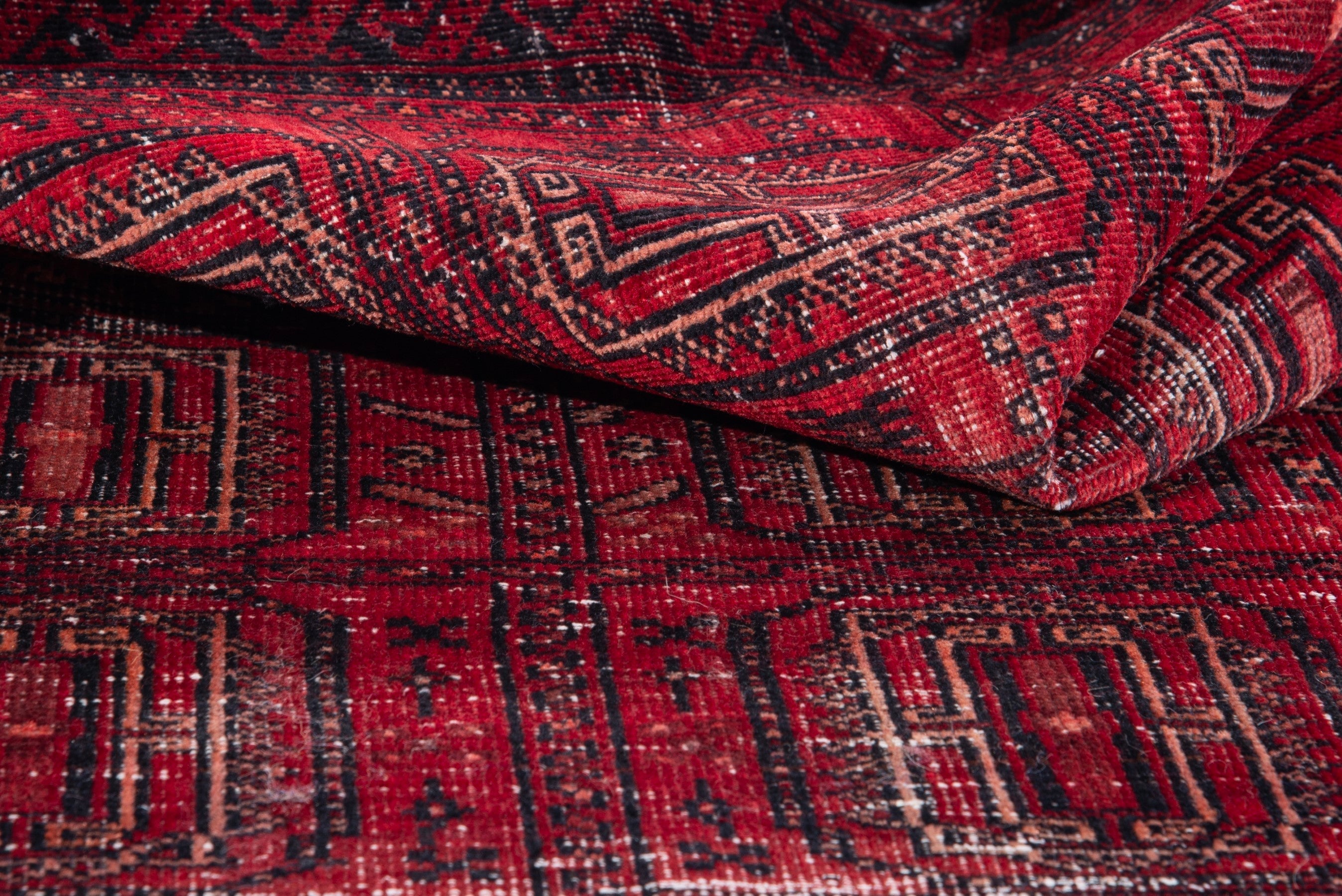 Persian Baluch accent rug in deep red and faded red, view 14 of 15