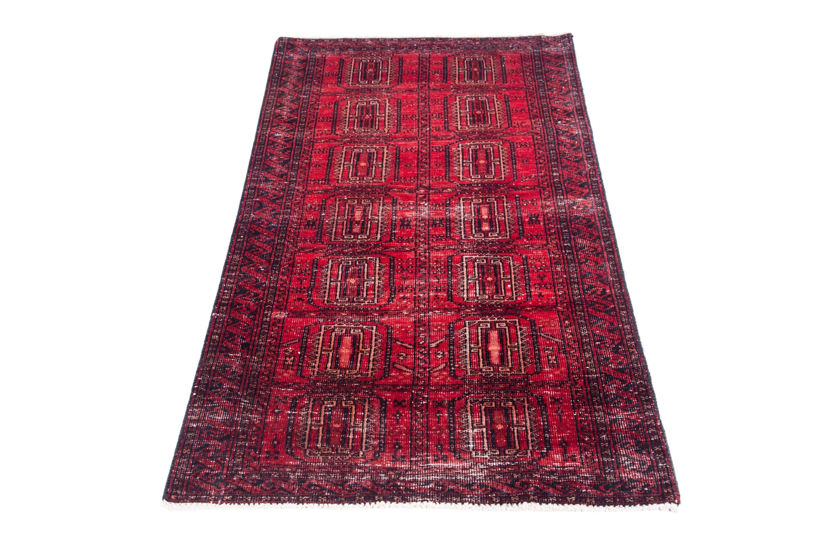 Persian Baluch accent rug in deep red and faded red, view 2 of 15