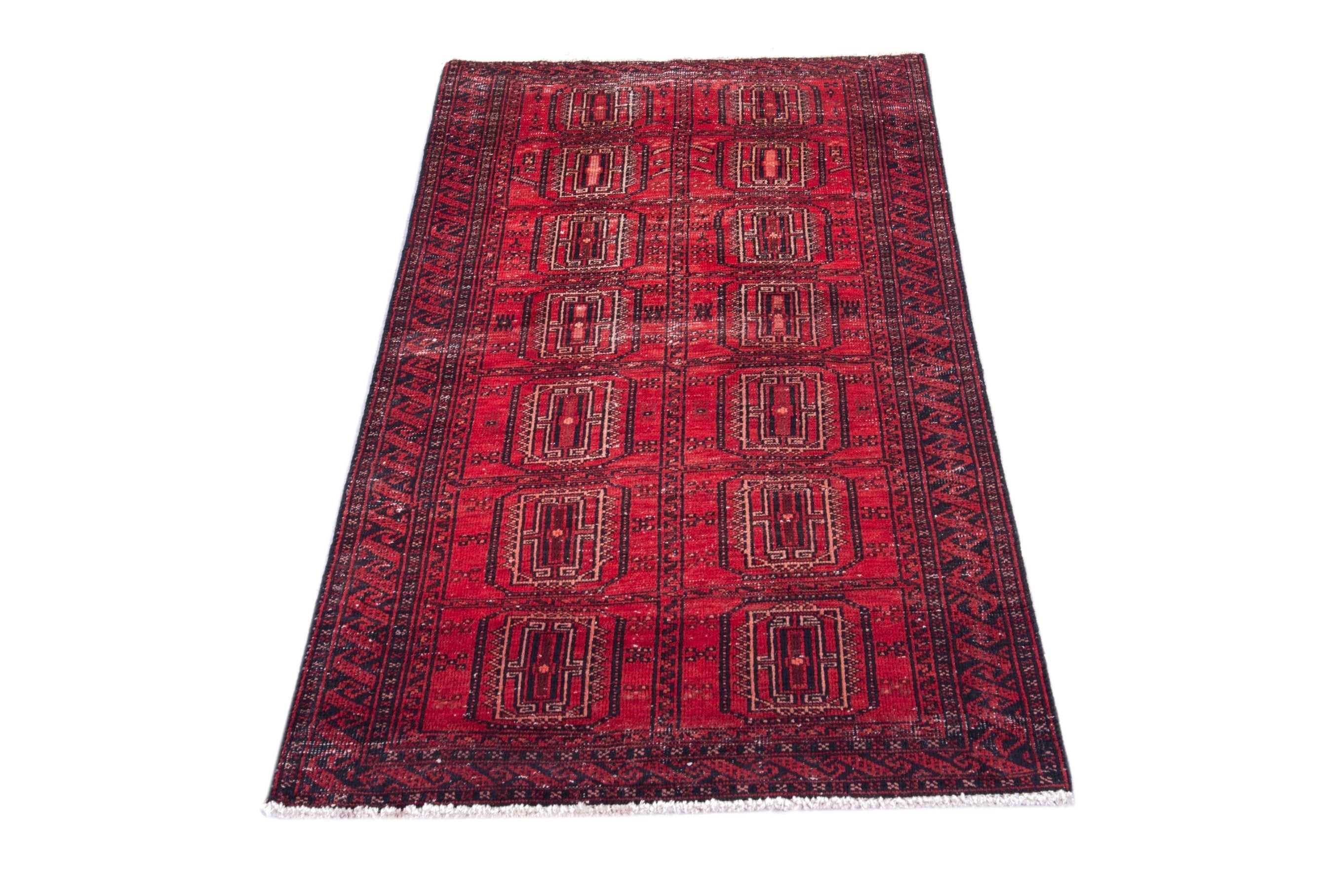 Persian Baluch accent rug in deep red and faded red, view 3 of 15