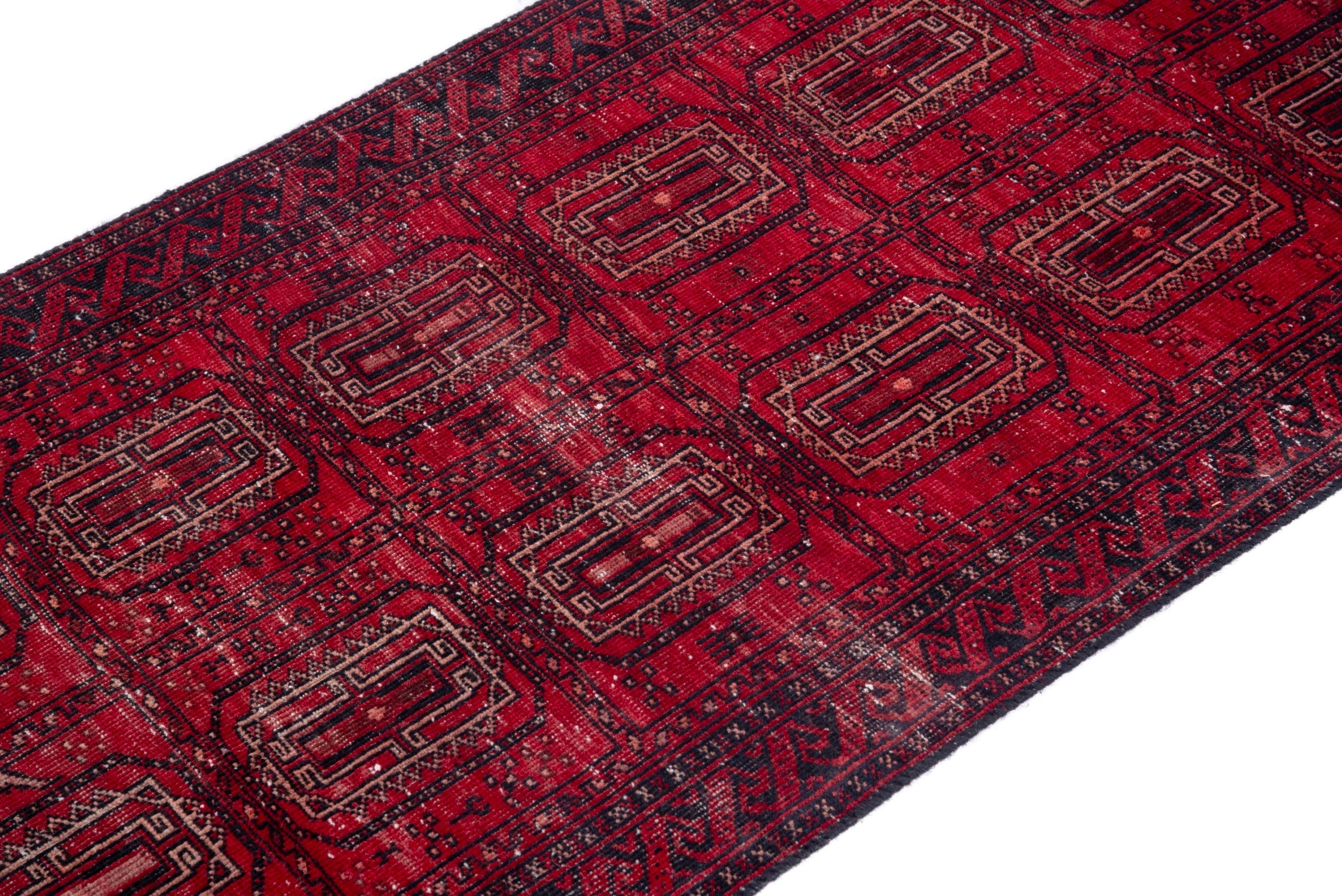 Persian Baluch accent rug in deep red and faded red, view 6 of 15