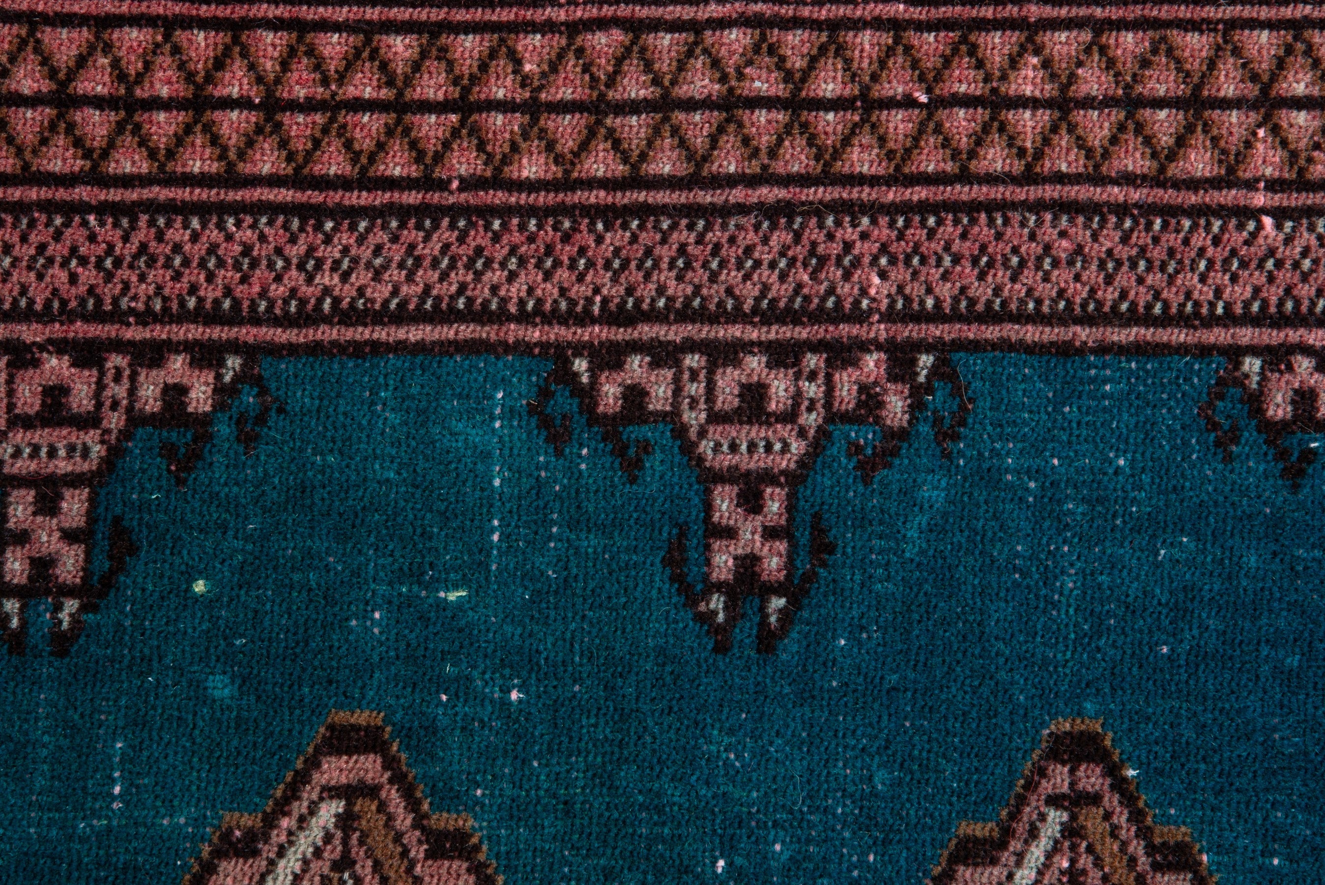 Persian Torkaman accent rug in teal and rust, view 11 of 16