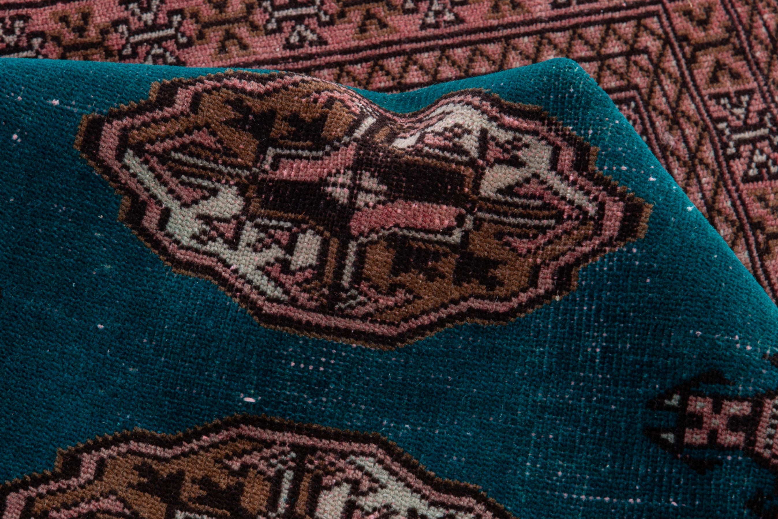 Persian Torkaman accent rug in teal and rust, view 12 of 16