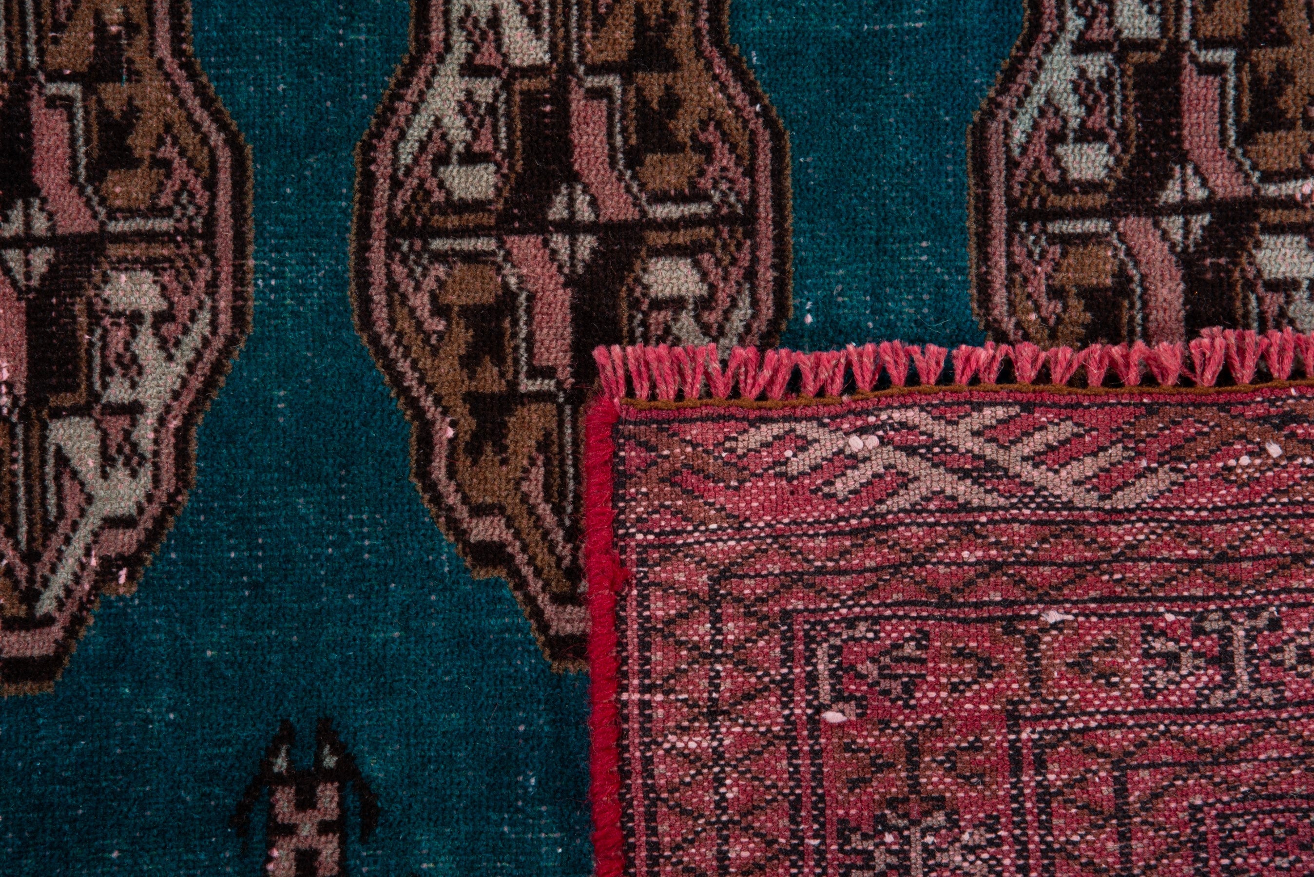 Persian Torkaman accent rug in teal and rust, view 16 of 16