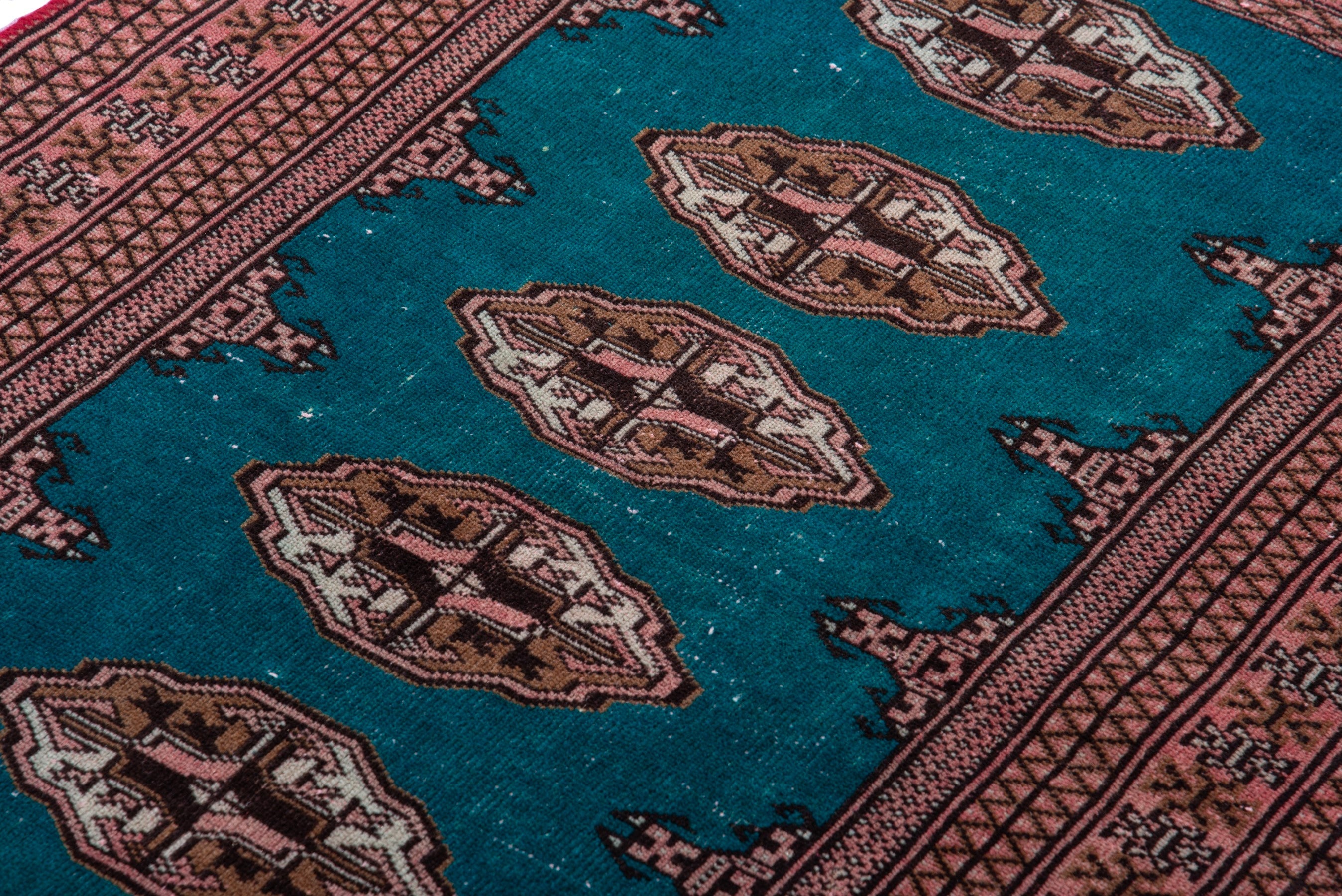 Persian Torkaman accent rug in teal and rust, view 10 of 16