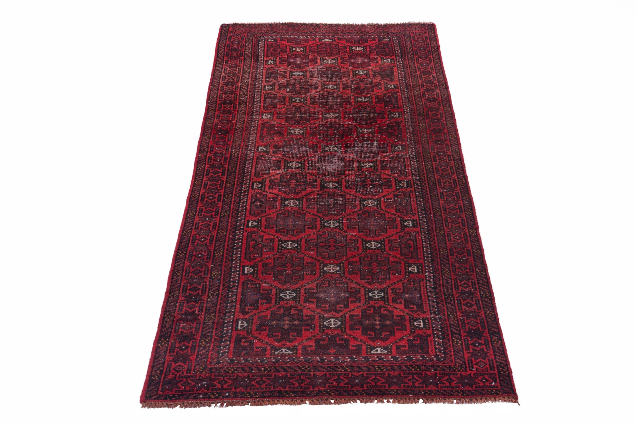 Persian Baluch runner rug in deep red and burgundy, view 3 of 18